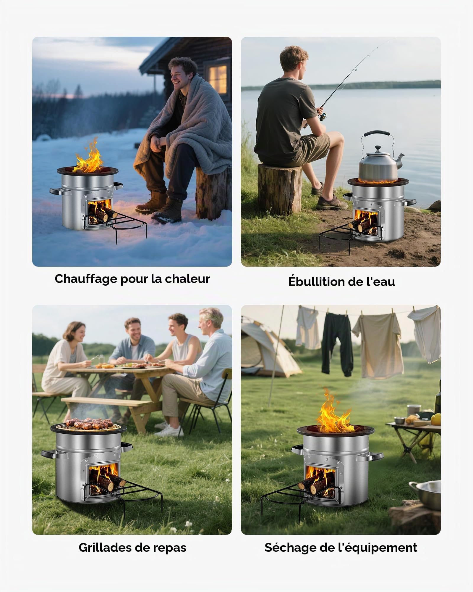 VEVOR Réchaud Camping Rocket, Poêle à Bois Portable en Acier Inoxydable, avec Sac de Transport, Porte Simple, Réchaud à Fusée pour Cuisine et Chauffe en Plein Air, Randonnée, dans Jardin, en Camping