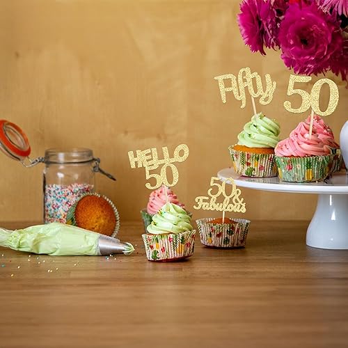 Miniatura 58 de Gyufise 24 piezas de adornos dorados para cupcakes de 10.º cumpleaños con purpurina dorada de doble dígito Hello 10 Ten Cupcake Picks para fiesta