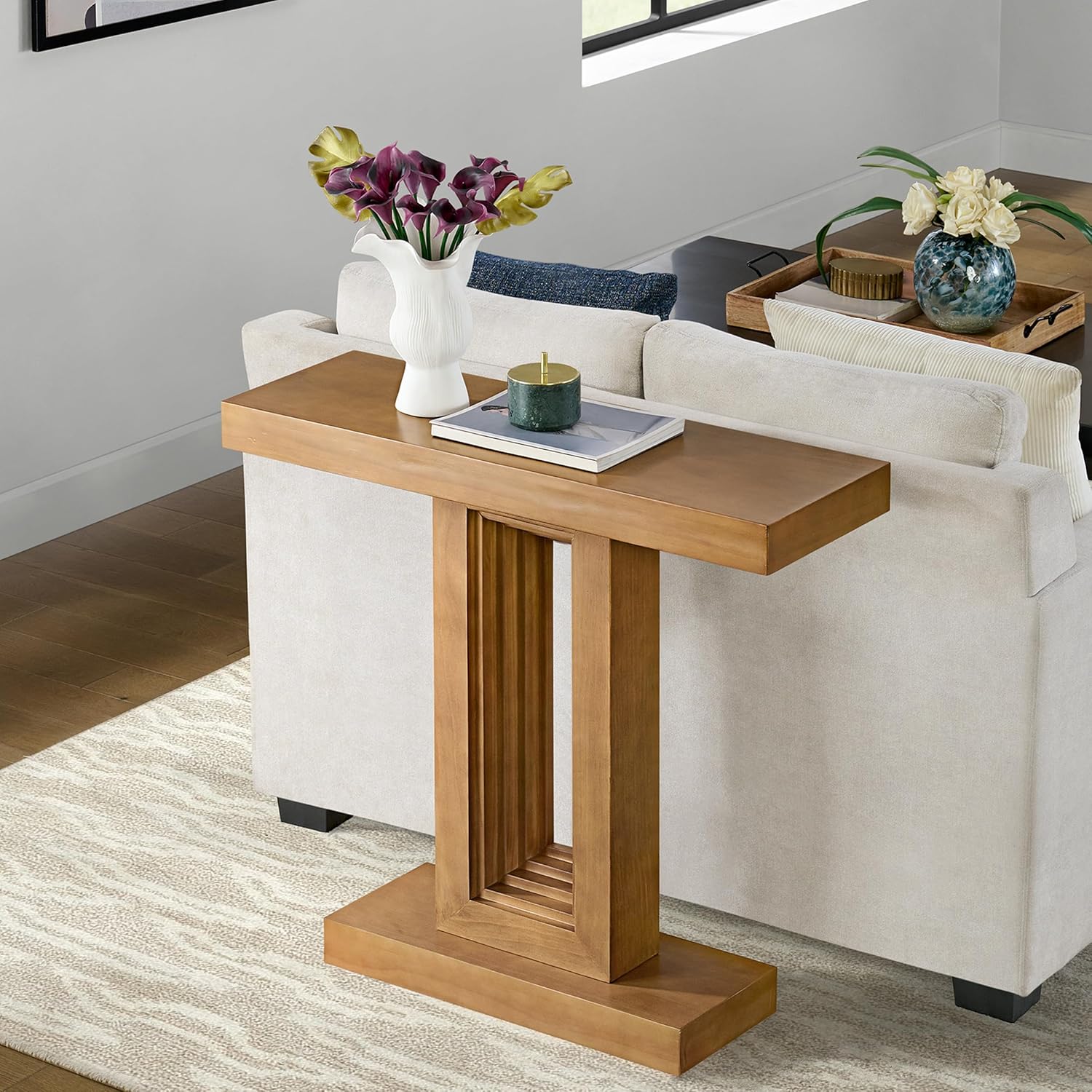 Alaterre Furniture Pismo Solid Wood Console Table - 36 Inch Modern Farmhouse Small Entryway Table - Easy Assembly Living Room Furniture for Behind The Couch, Entryway, or Hallway (Oak)