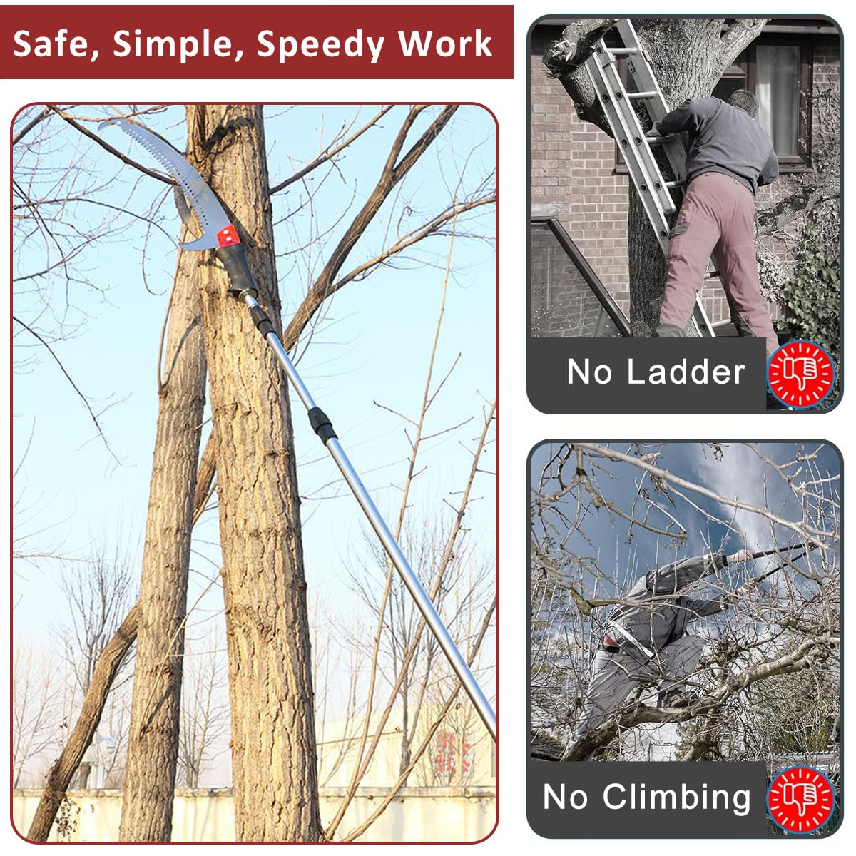 Optifit® Telescopic Manual Pruning Saw - 9.8FT Extendable Stainless Steel Pole Saw with Curved Hooked Blade - Manual Tree Pruner for Thick Branches - Image 5 thumbnail
