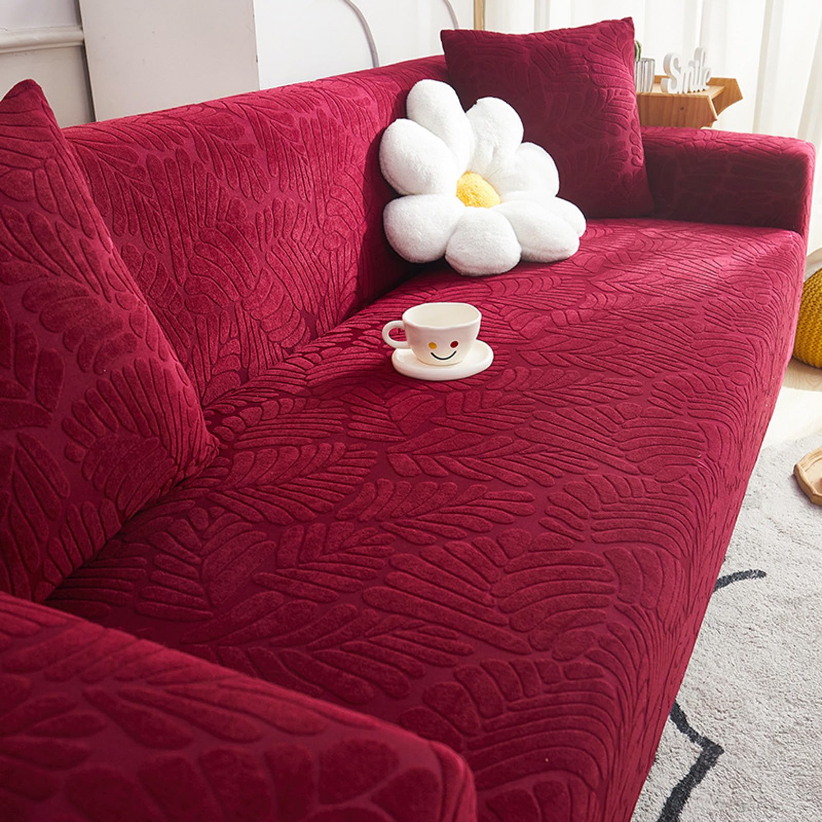 Yujoqup A-Wine Red Stretch Sofa Covers Full Coverage Sofa Slipcovers 1 2 3 4 Seater, Soft Fleece Settee Cover With Elastic Bottom, Washable Couch Covers(Size:3 Seater(190Cm-230Cm),Color:a-Wine Red)