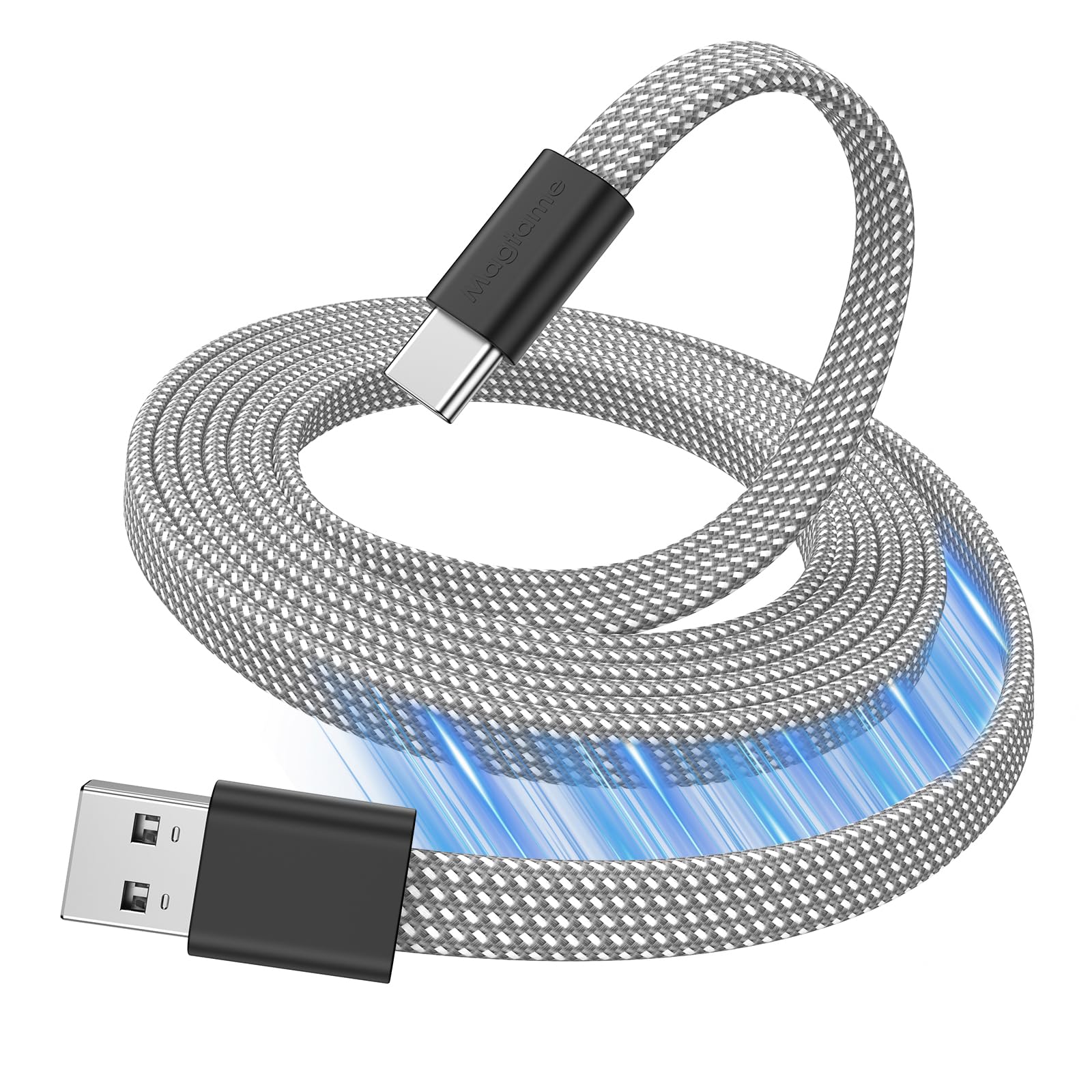Magtame Cavo USB a USB C, cavo di ricarica magnetico piatto da 1,5 m, cavo USB C arrotolato, cavo di ricarica rapida retrattile tipo C, cavo USB C flessibile compatibile i- Phone 15 pro Max