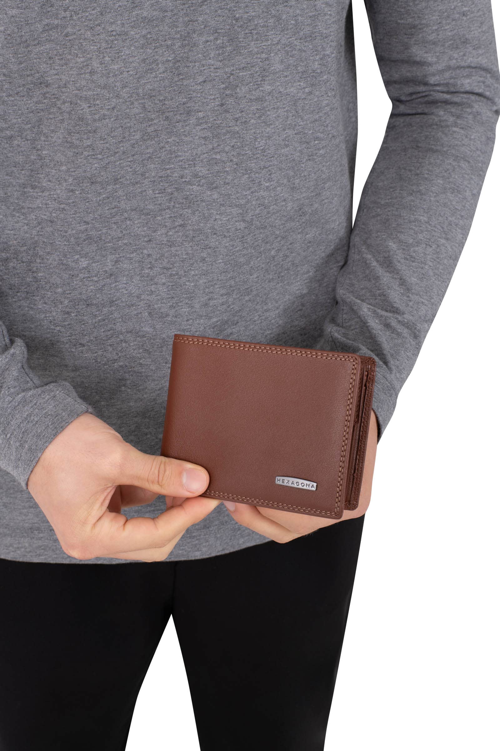 Hexagona - Portefeuille Italien 2 Volets Stop RFID - Compatible Cartes de crédit et CNI - pour Homme - Collection Sensation - Noir - en Cuir