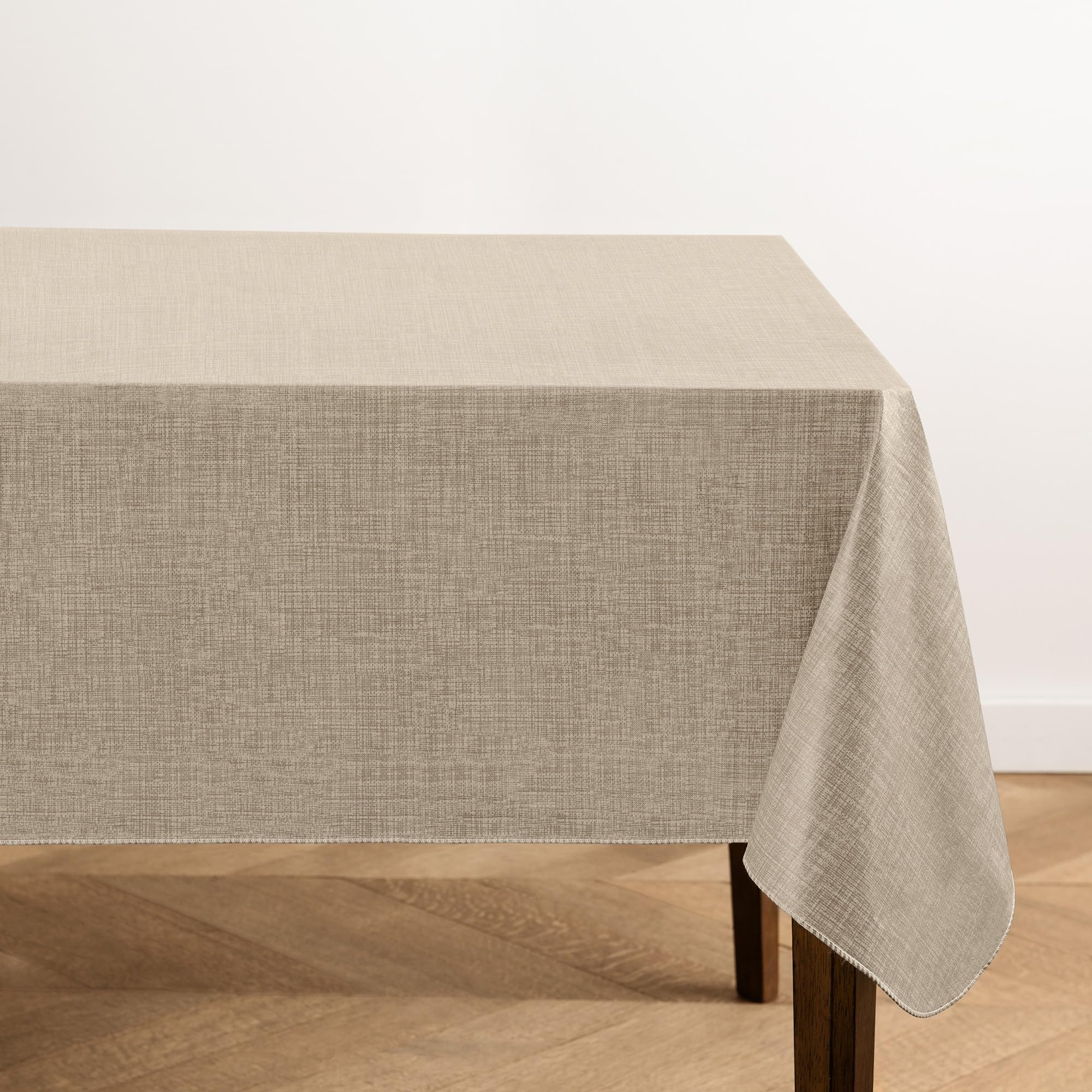 Elrene Home Fashions Monterey Linen Inspired Water- and Stain-Resistant Vinyl Tablecloth with Flannel Backing, 60 inches X 84 inches, Rectangle, Taupe