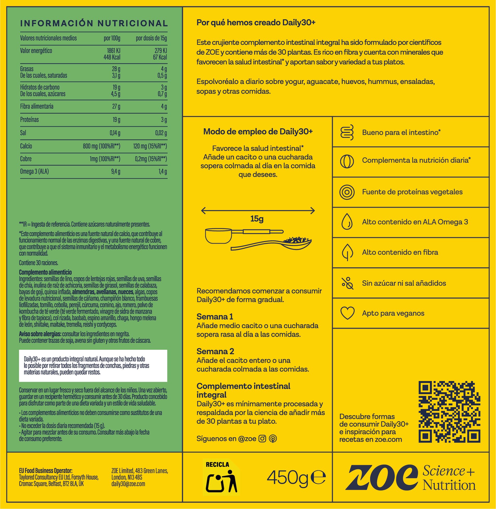 Daily30 Suplemento para la Salud Intestinal | Más de 30 Plantas Ricas en Fibra | Favorece la Salud Digestiva e Intestinal | Vegano y Sin Gluten | 30 Raciones