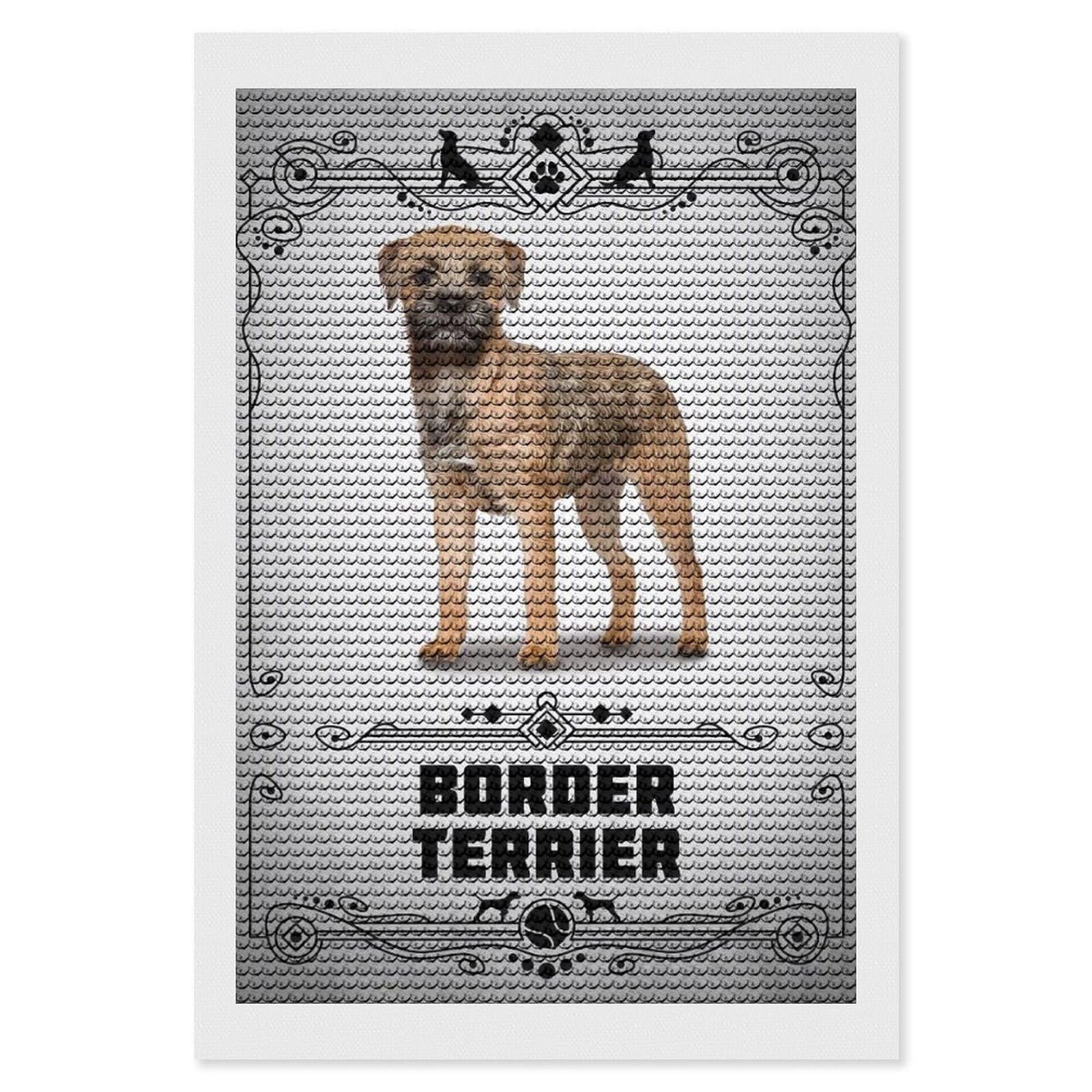 Junmoney Border Terrier Diamond Painting Set 8"x12", Sparkling Round Gems, Decorate Your Room, Fun Craft Experience, Modern Decor