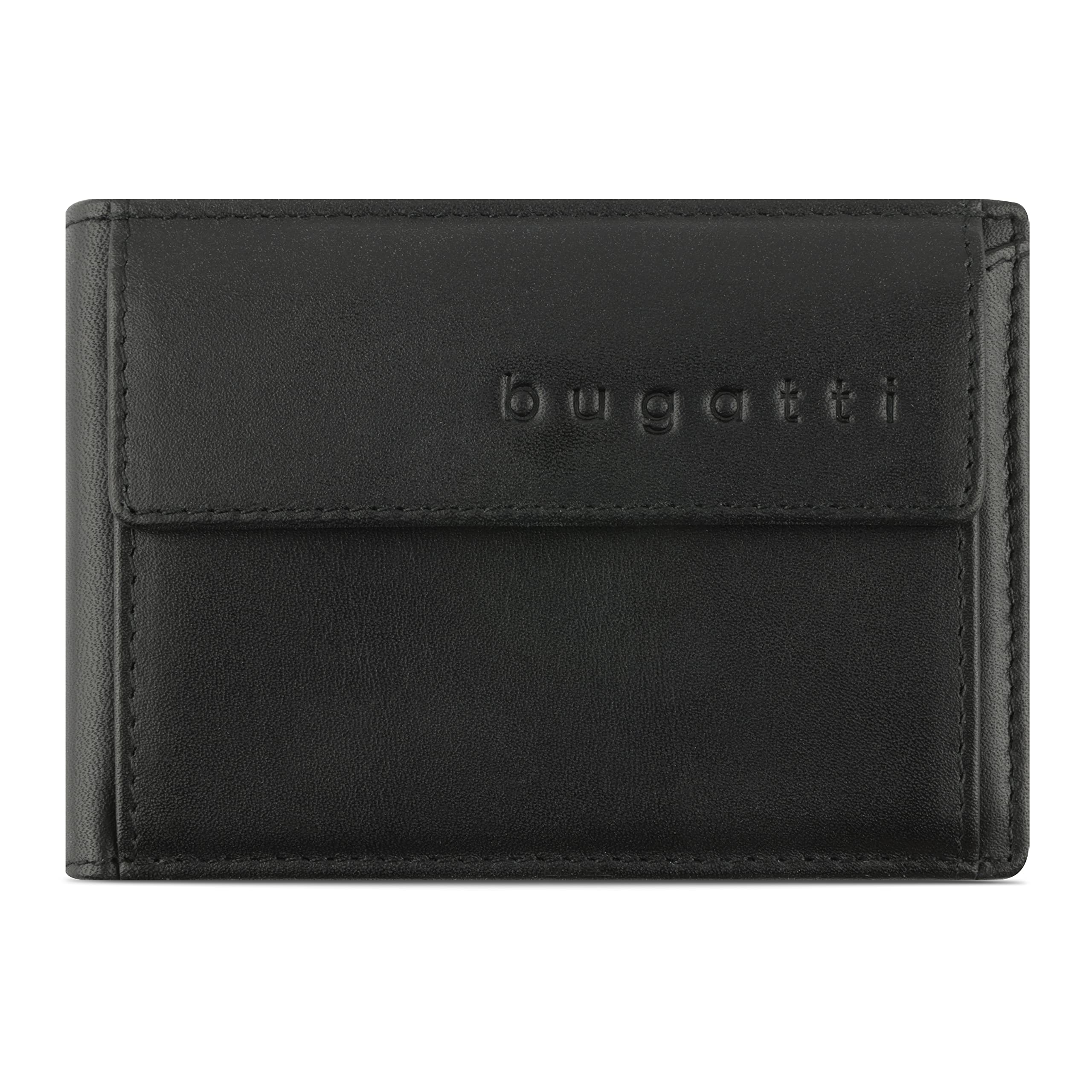bugattiSuper Slim Mini Wallet Leather - Small with RFID Protection, Black