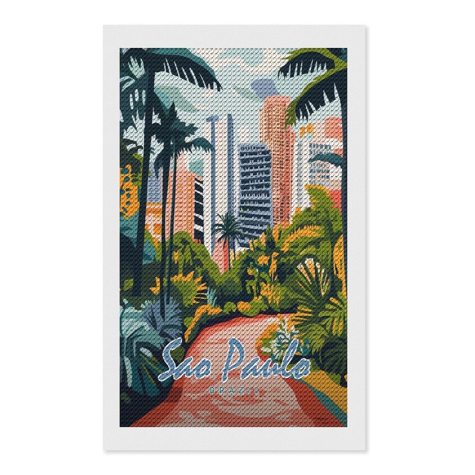 Junmoney Sao Paulo Cityscape(2) Diamond Art Kit 12"x20", Modern Decor, for Adults, Printed Canvas, Holiday Gift Idea, Fun Craft Experience