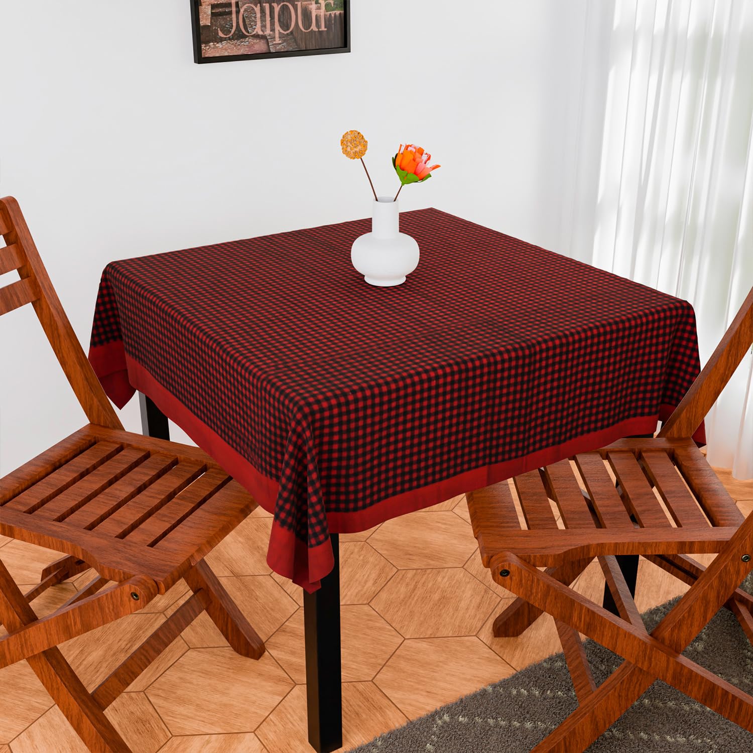 Kuber Industries Table Cover | Cotton Dining Table Cover | Table Cloth | Center Table Cover | Table Cover for Kitchen Table | Barik Check Table Cover for Hall Décor | 54 Inch | Maroon (B0CLGMM84V) Amazon Price History, Amazon Price Tracker