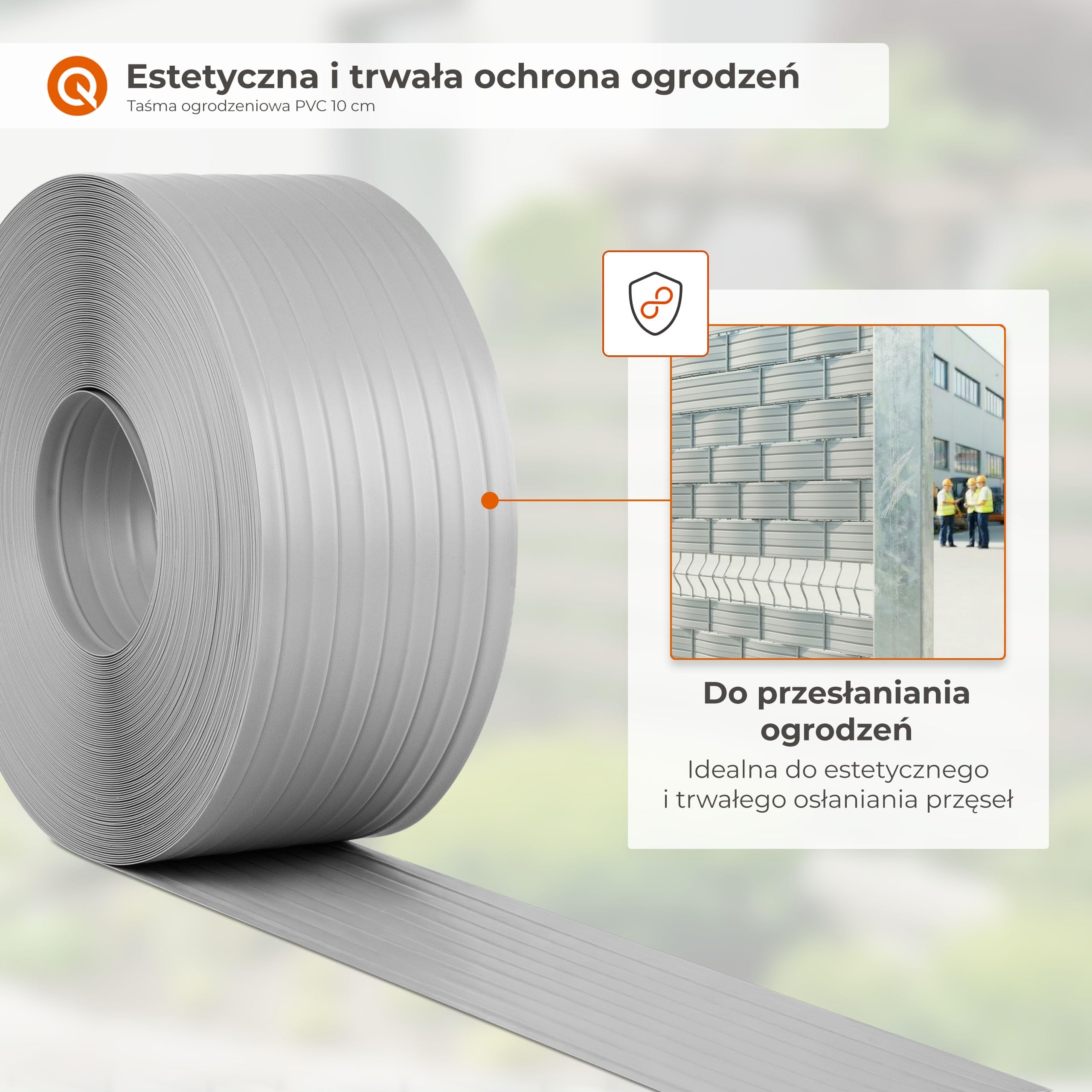 Quest taśma ogrodzeniowa PVC 10 cm osłonowa 900 g/m² – szara, 52 m