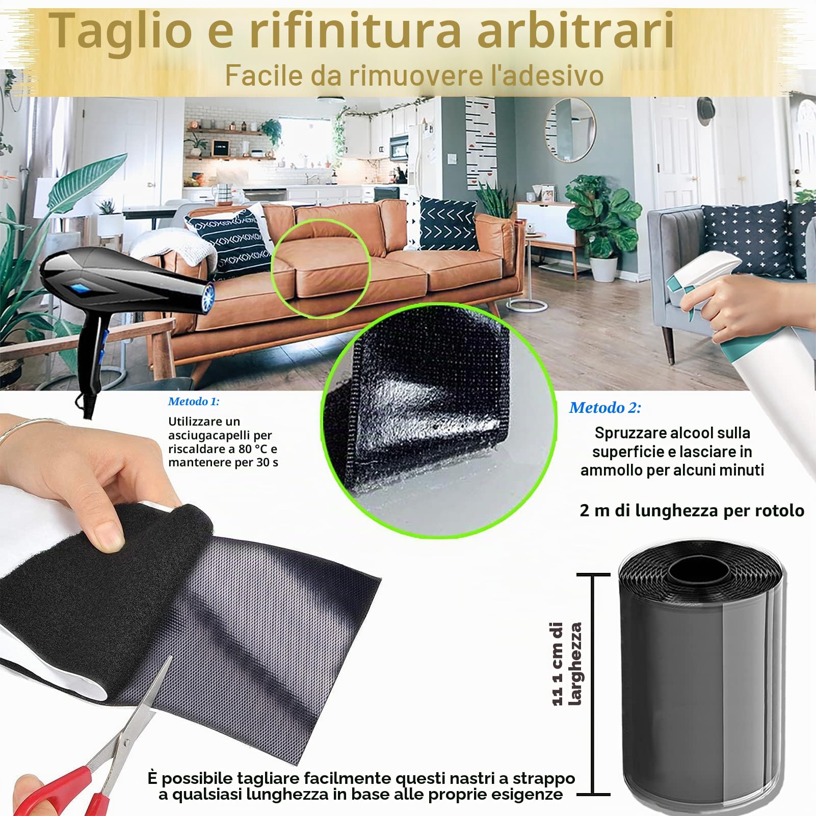 KAEGREEL Feltro Adesivo per Evitare che i Cuscini del Divano Scivolino, Robusto Nastro Adesivo Magnetico per Divano con Superfici lisce 11cm x 2m