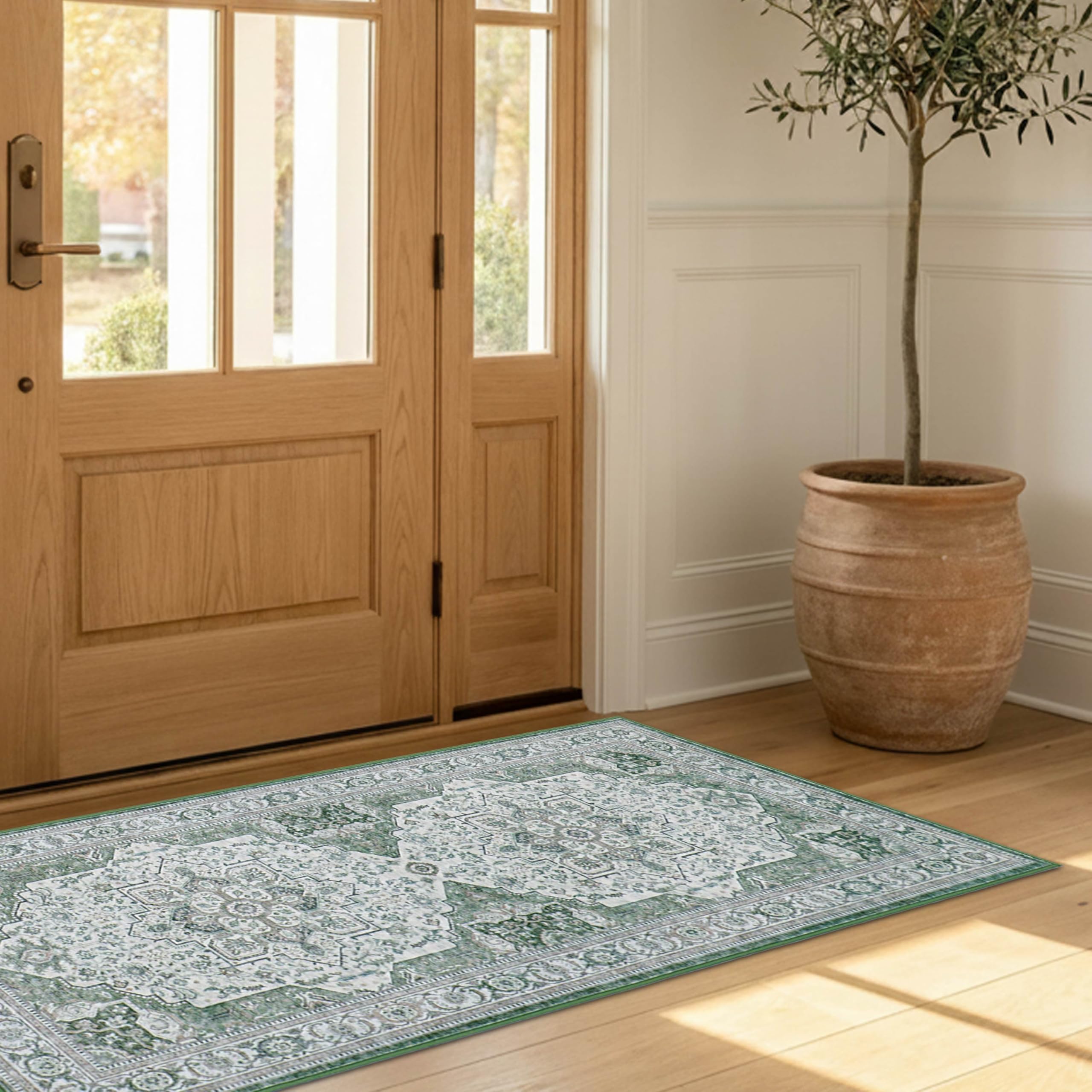 Wyatt &amp; Ash Dream Mink Washable Chenille 24"x48" Accent Rug Rylan Green