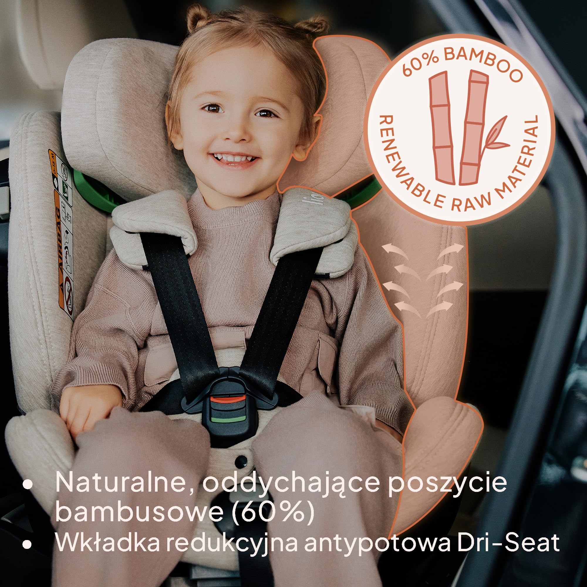 LIONELO HARMONY I-SIZE Fotelik Samochodowy Obrotowy 360° dla Dzieci 40-150 CM, Montaż ISOFIX+Noga Stabilizująca, Regulacja Zagłówka i Oparcia, Wkładka Redukcyjna Dri-Seat