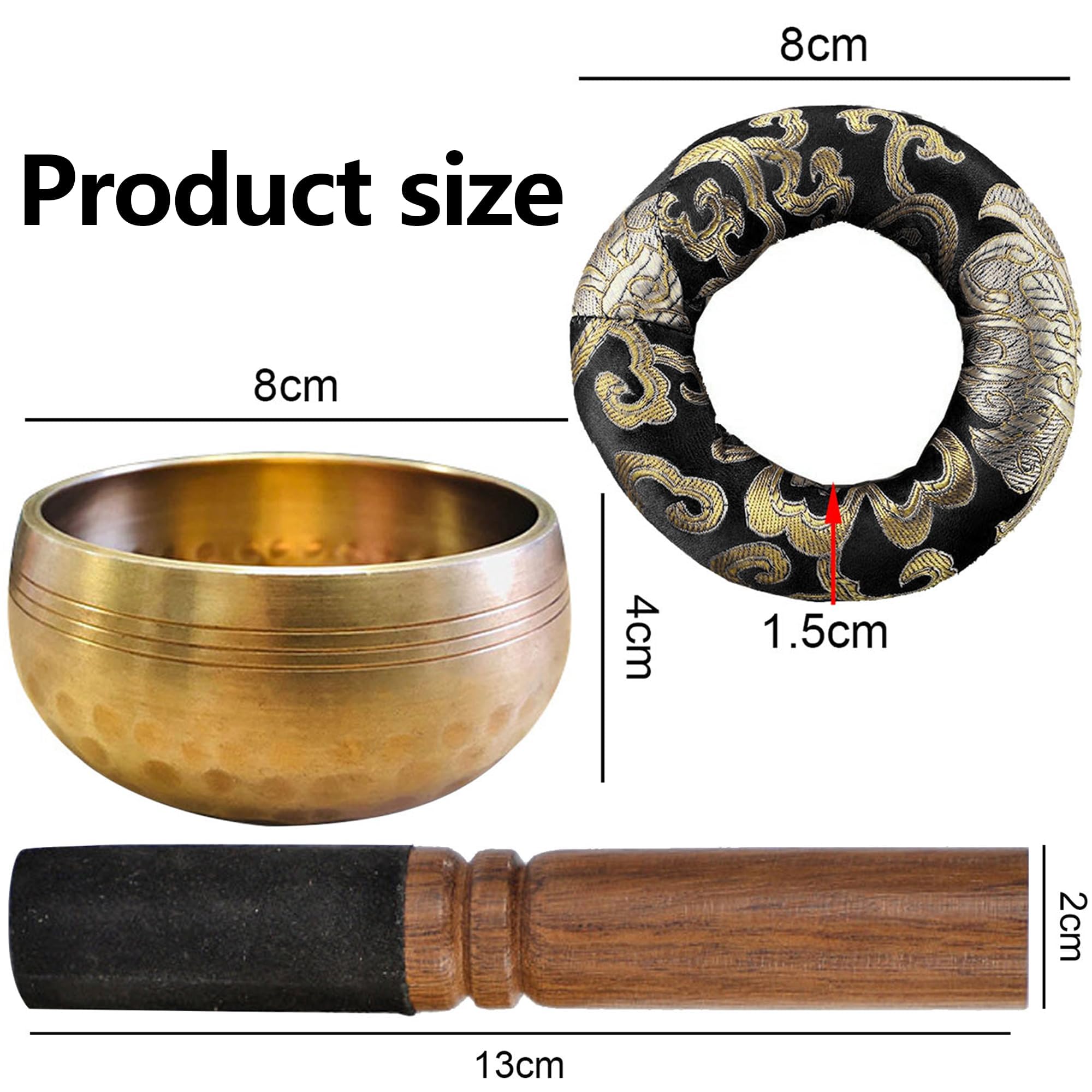 Mała tybetańska misa dźwiękowa Singing Bowl, ręcznie młotkowana w Nepalu, do akcesoriów do medytacji, mini misa dźwiękowa z poduszką pierścieniową i drewnianym okruchem, 8 cm