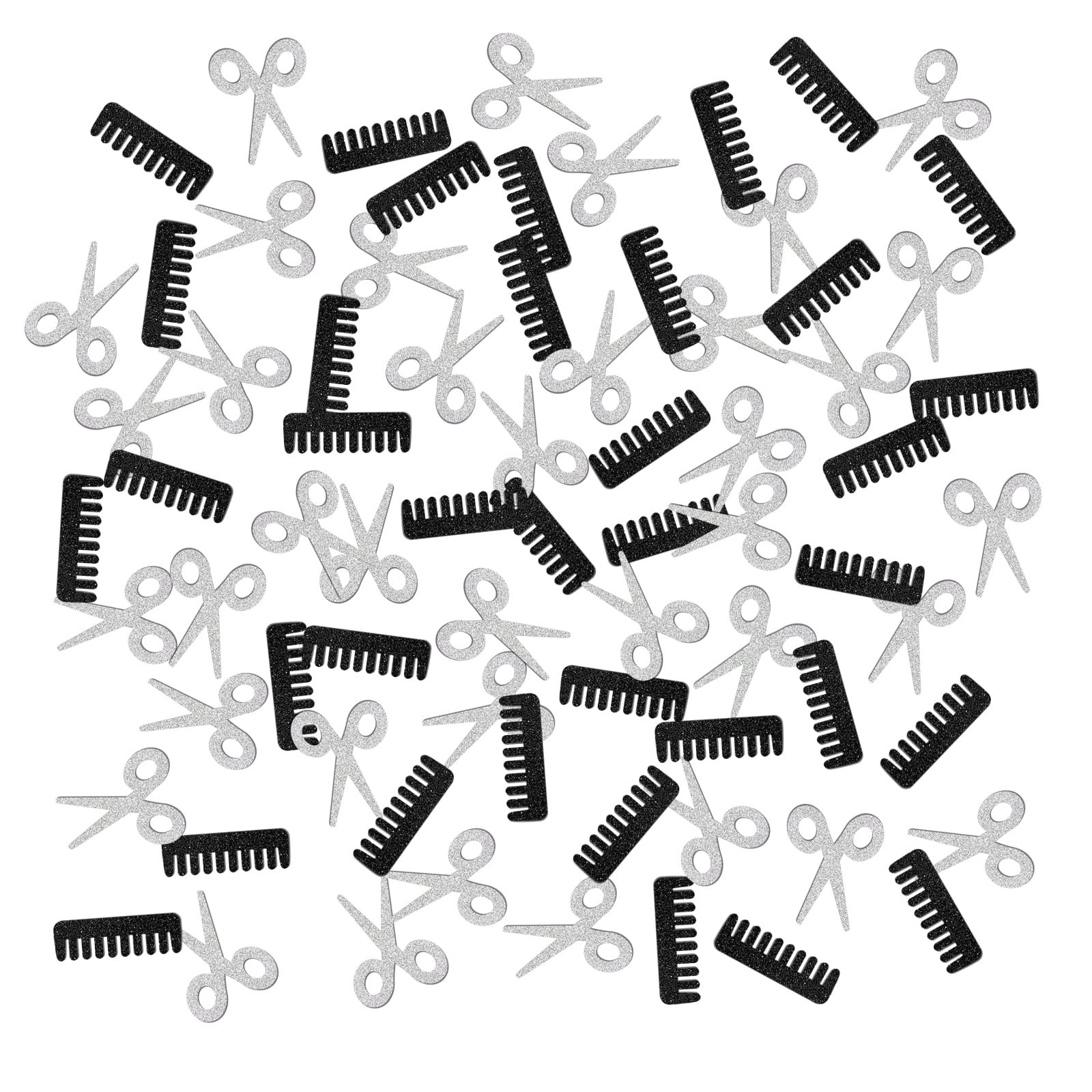 Barber Theme Silver Black Glitter Confetti, Haircut Salon Table Decorations, Makeup Paper Scatter for Hairstylist Birthday Party, 120pcs