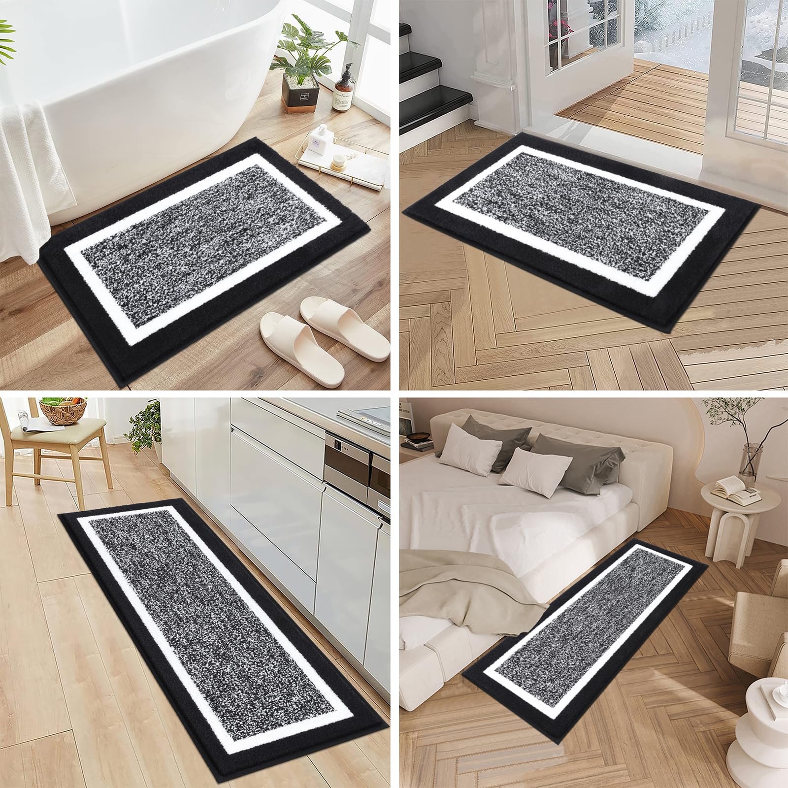 Pauwer Set di tappeti da bagno 3 pezzi tappeti da bagno doccia con contorno a forma di U tappetino da bagno assorbente in microfibra tappetini da bagno antiscivolo lavabili in lavatrice tappetini da