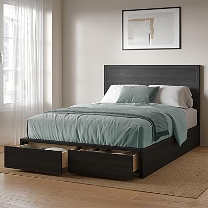 Amazon.com - DG Casa Colten Queen Storage Bed with Headboard – Black Queen Size Wooden Bed Frame ...