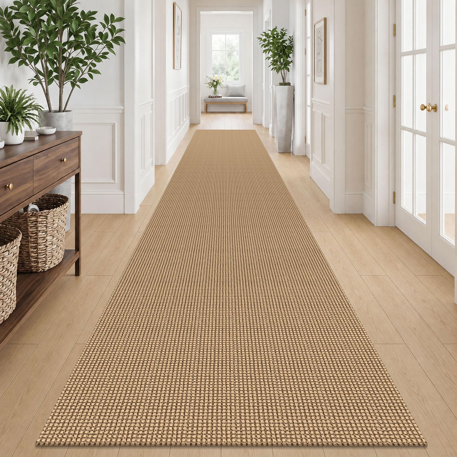 IOHOUZE Washable Exrea Long Hallway Runner Rug 3x18 Non Slip Rubber Backed Kitchen Runner Entryway Runner Indoor, Woven Rugs Floor Carpet for Kitchen Hall Entryway Stair, Orange/Tan/Brown