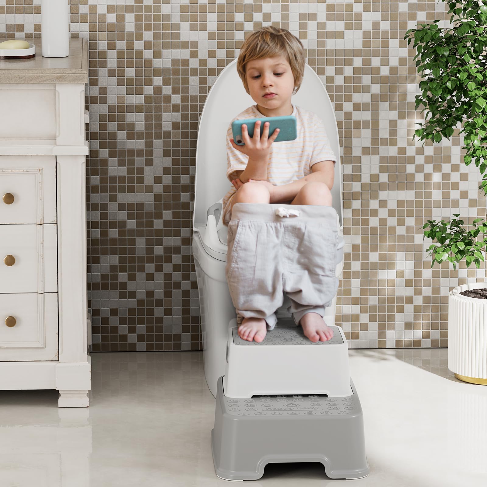 MAMIZO Réducteur Toilette Enfant avec 2 Marches Pied Enfant Transportable, Rehausseur WC Enfant pour Bébé de 1 à 8 ans, Adaptateur Toilette Enfant avec Marche Pied Bébé, Anti-éclaboussure