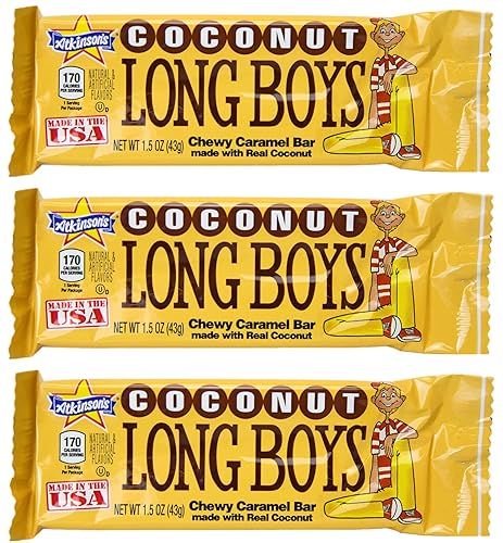 Atkinson's Coconut Long Boys - Barras masticables de caramelo para niños, 1.5 onzas (paquete de 3)