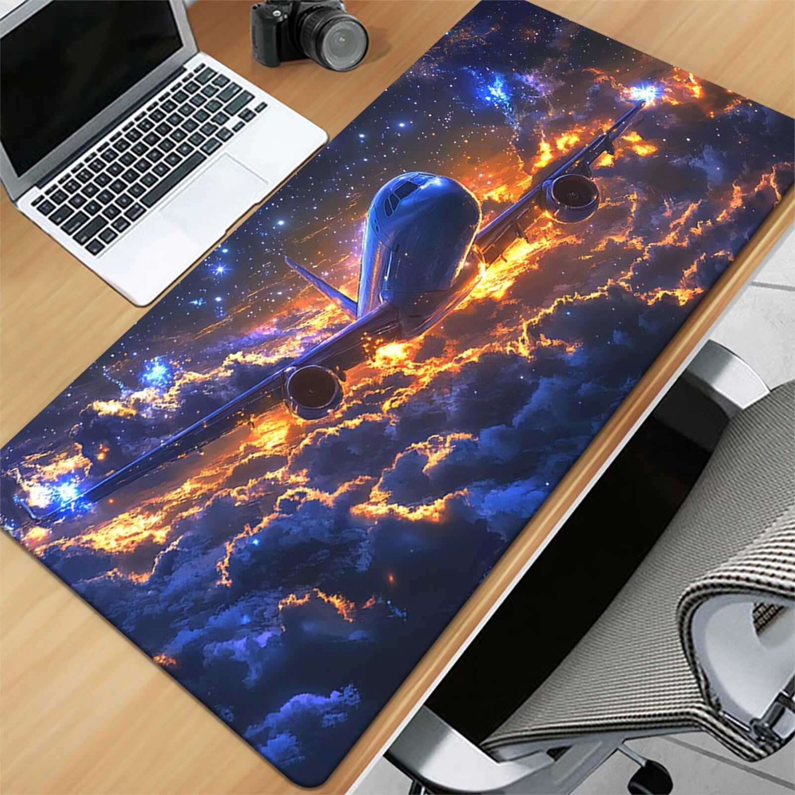 Tappetino Mouse da Gioco 1000x500x3mm, Aereo Nuvole Mouse Pad XXL ad Alta Precisione e Velocità, Base in Gomma Antiscivolo Ultra-Grip, Tappetino per Scrivania Tastiera e PC