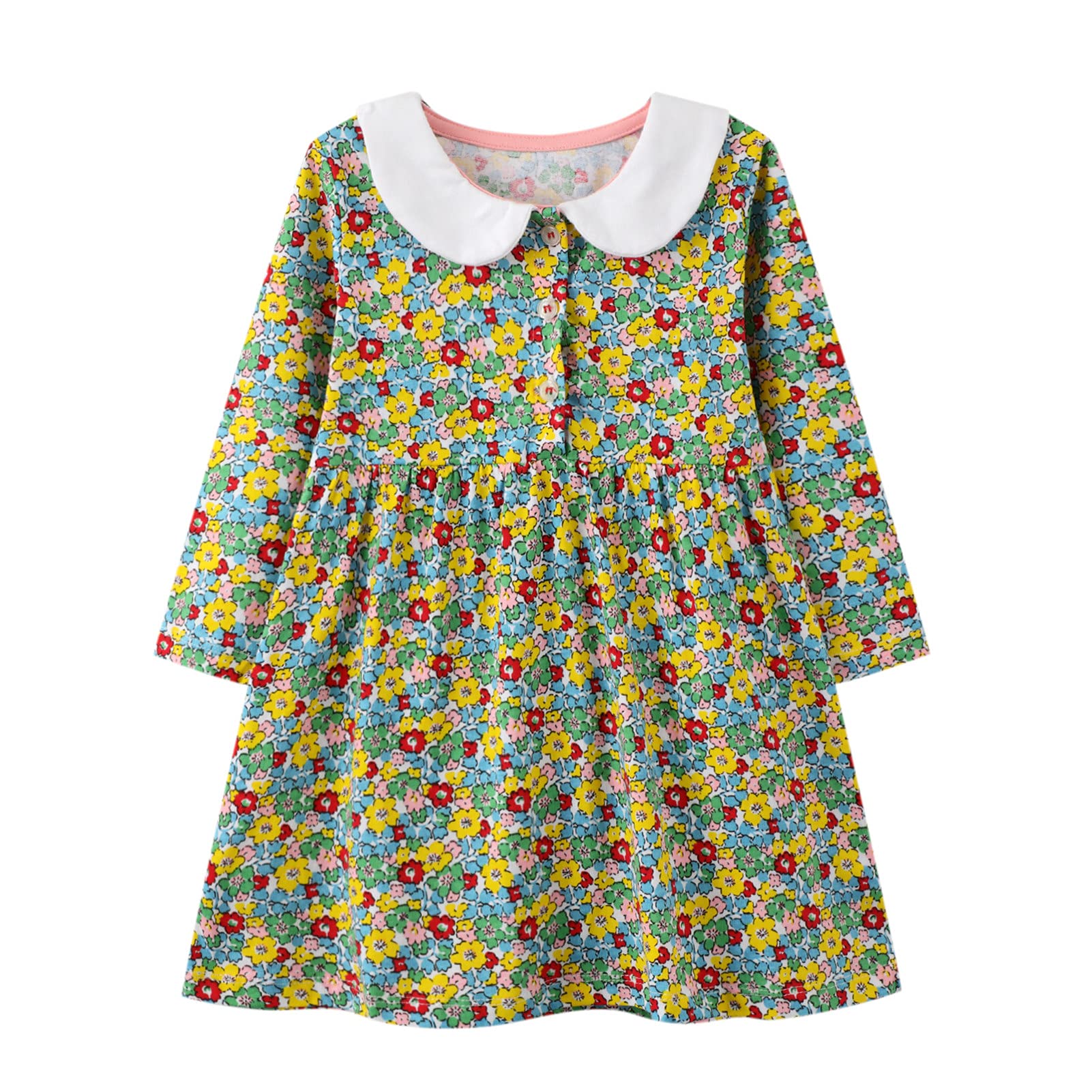 HILEELANG Toddler Girl Dress Long Sleeve Winter Christmas Clothes Cotton Casual Playwear Basic Tunic Outfit Dresses