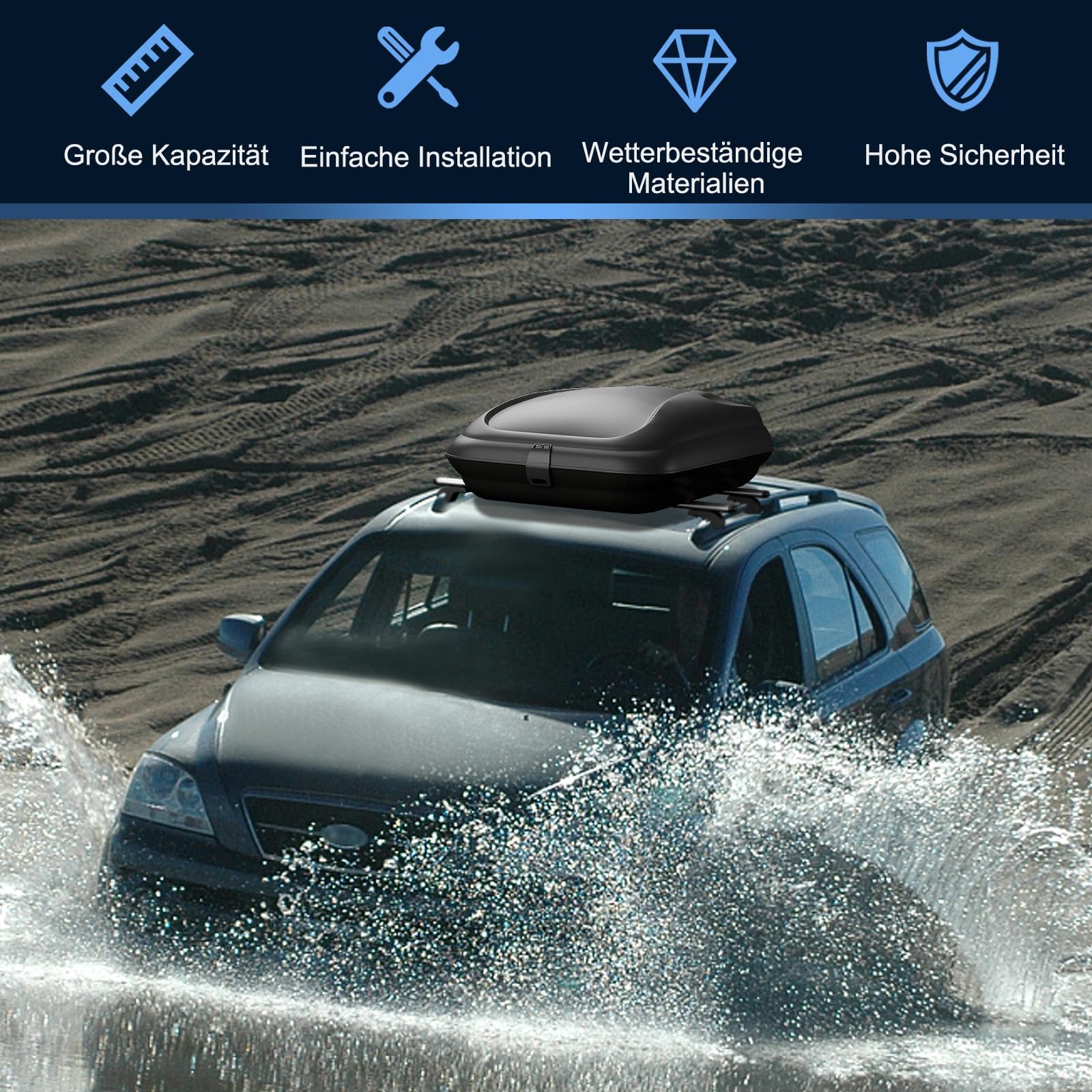 COSTWAY 250L Dachbox Auto, Dachkoffer abschließbar mit Zentralverriegelung, Schlüsseln & Gurten, Gepäckbox wasserdicht, Dachgepäckträger XXL für Autos, Vans, SUVs, Schwarz