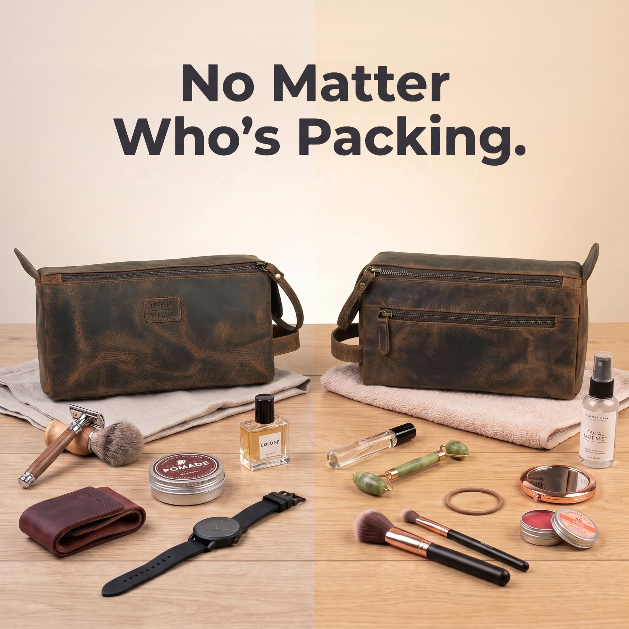 LEATHER VILLAGE Dopp Kit-2, Marrón rústico, 10"X5", Neceser de viaje
