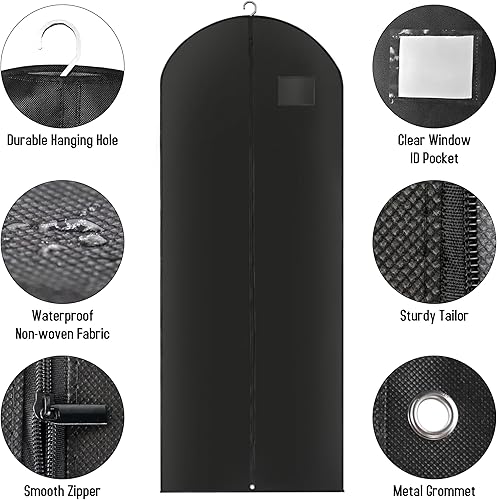 Miniatura 3 de CHENGBAIBAG Bolsas de vestir largas negras para colgar ropa de viaje, juego de 3 bolsas portátiles de viaje de negocios para hombre, protector de