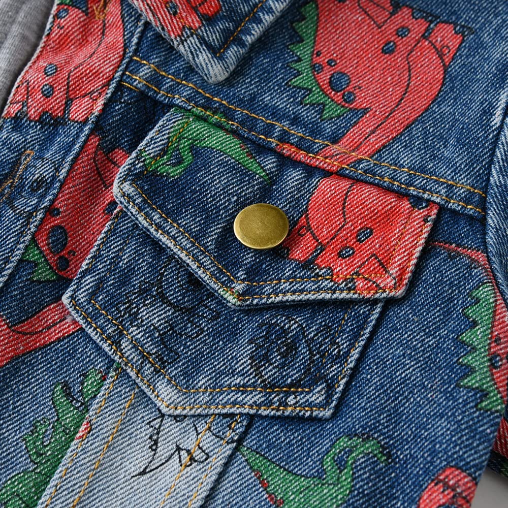 Jungen Baby Jeansjacke Hoodie Beiläufig Stilvoll Dinosaurierdruck Frühling Herbst Jeans Denim Coats Mädchen Mantel Kinder