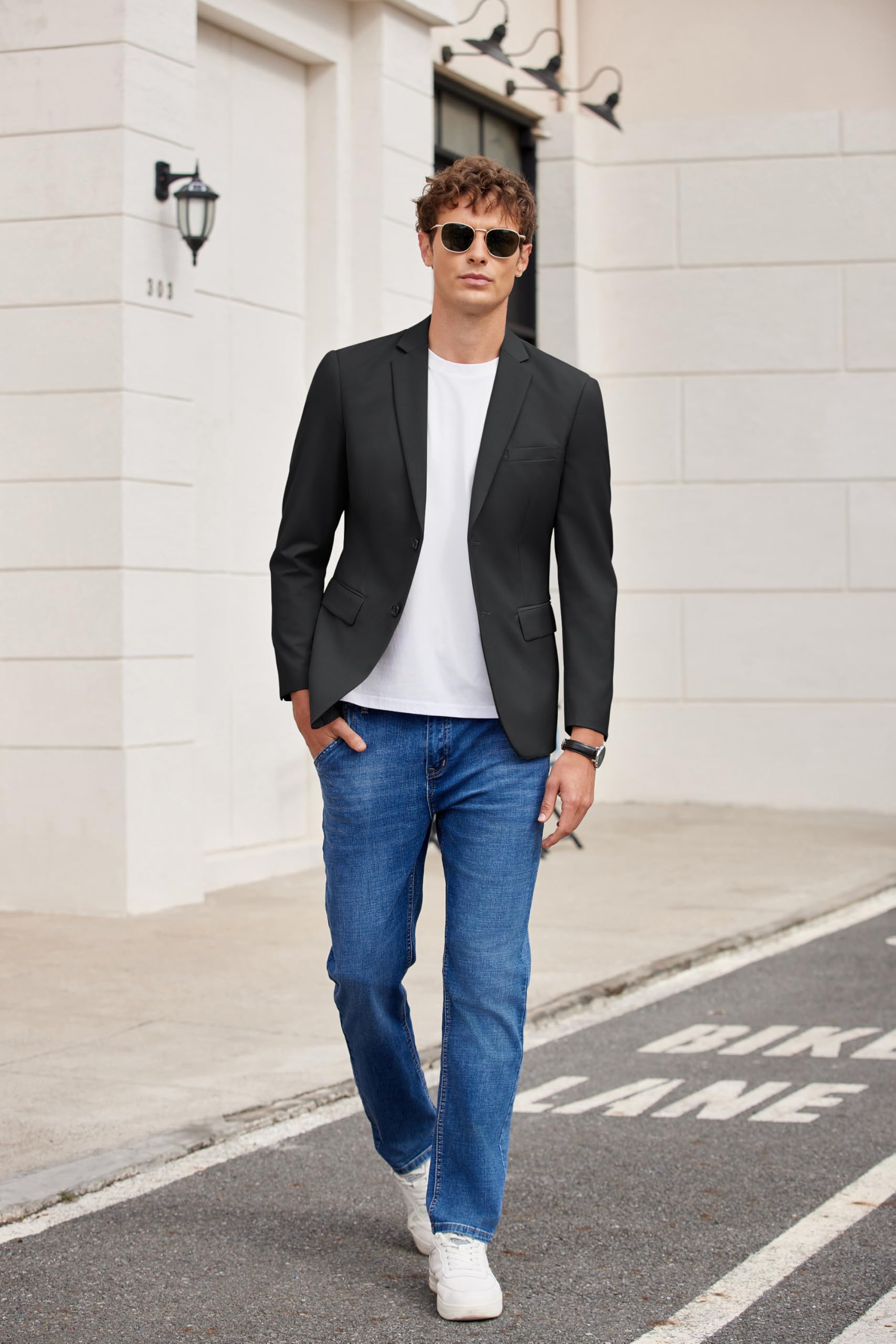 COOFANDY Chaqueta de traje para hombre, deportiva, informal, chaqueta de negocios, corte regular, dos botones