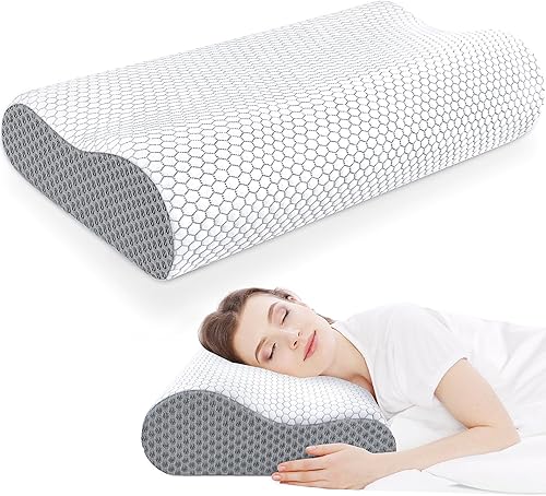 CloudBliss Almohada de espuma viscoelástica, almohada cervical ergonómica con contorno de cuello para dolor de cuello y hombros, almohada ortopédica