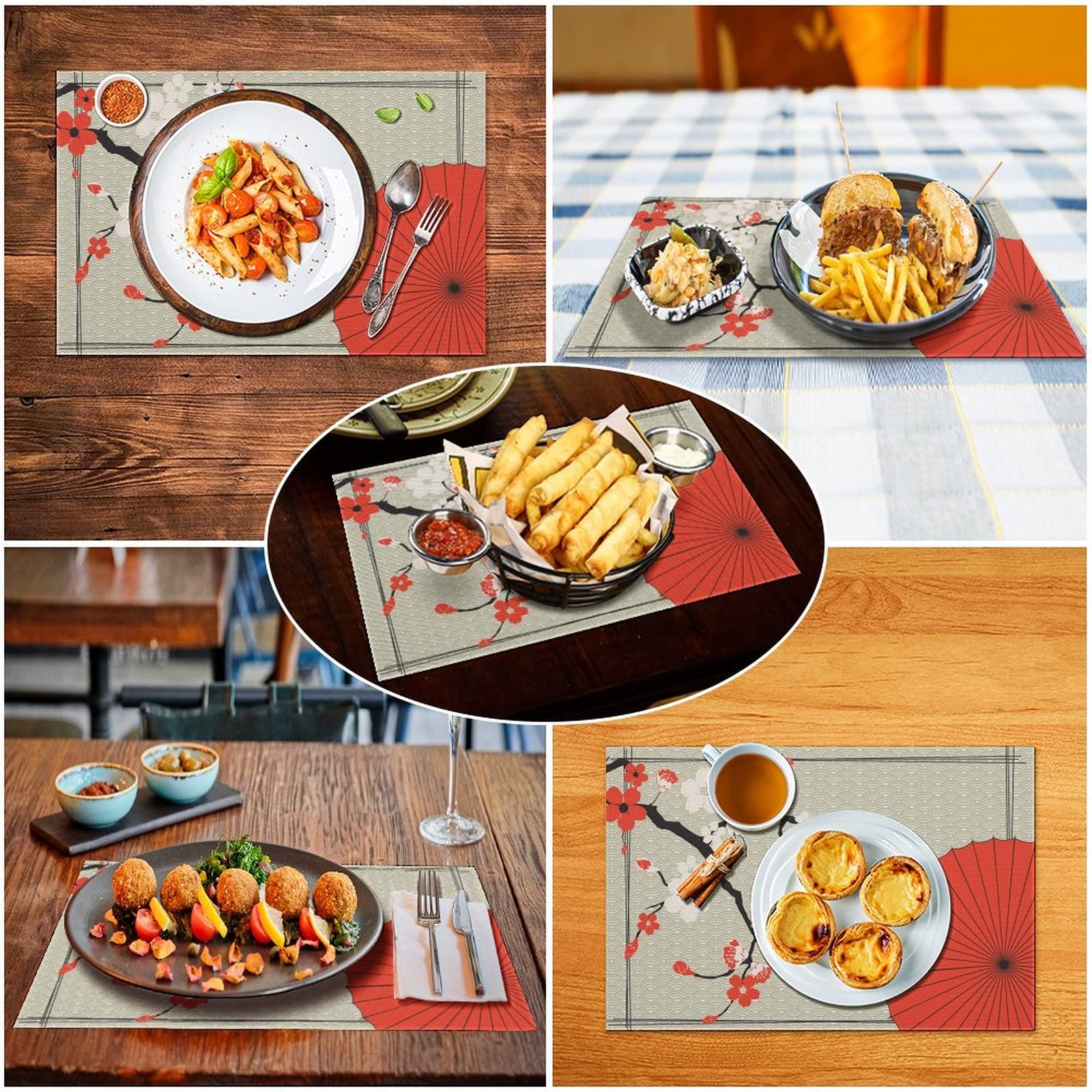 Amazon｜ランチョンマット 和風 和柄 傘柄 桜 花 食事マット おしゃれ