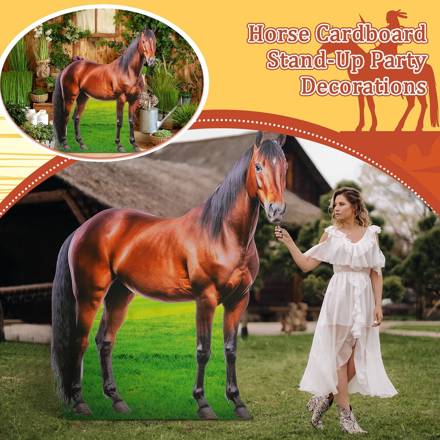 Marsui 6.3 ft Horse Cardboard Cutout Stand up Life Size Western Party Photo Booth Props Decorations Farm Animals Standup Cutout for Horse Racing Party Decor Derby Day Rodeo Theme Events Supplies