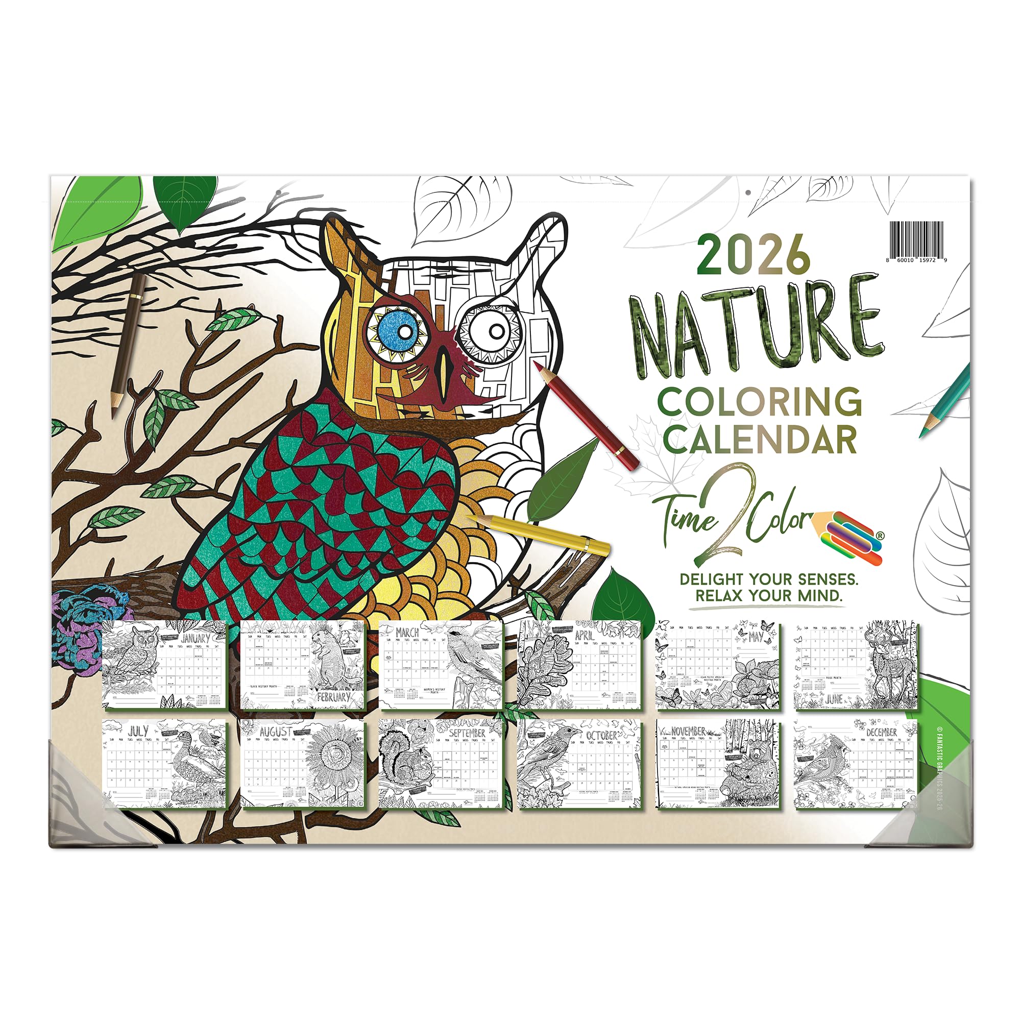 Time2Color 2026 Office Edition Desk Blotter/Wall Coloring Calendar (22" x 16"): Nature Theme