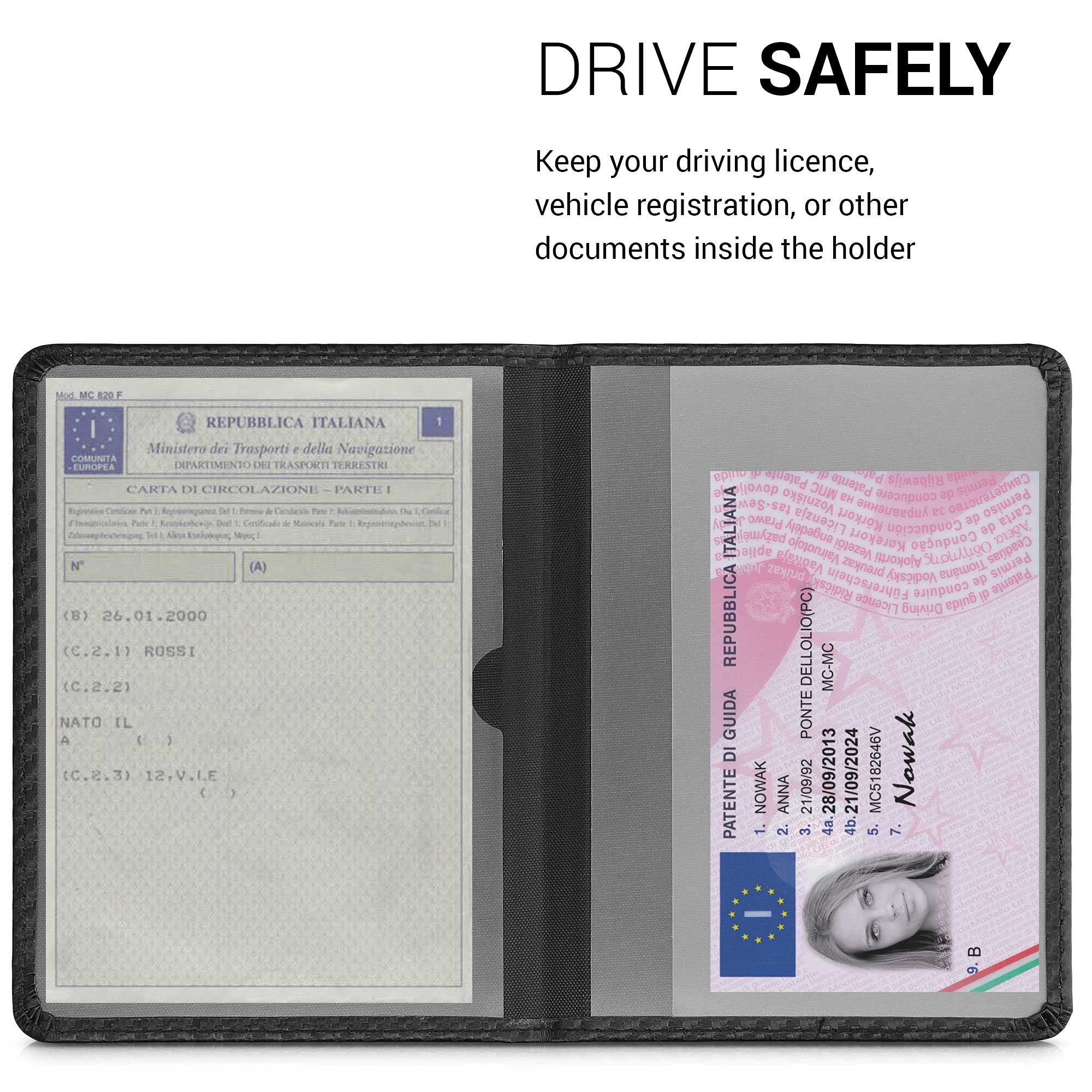kwmobile Funda para permiso de circulación coche de cuero sintético - 10.5 x 14.8 CM - de carbono negro