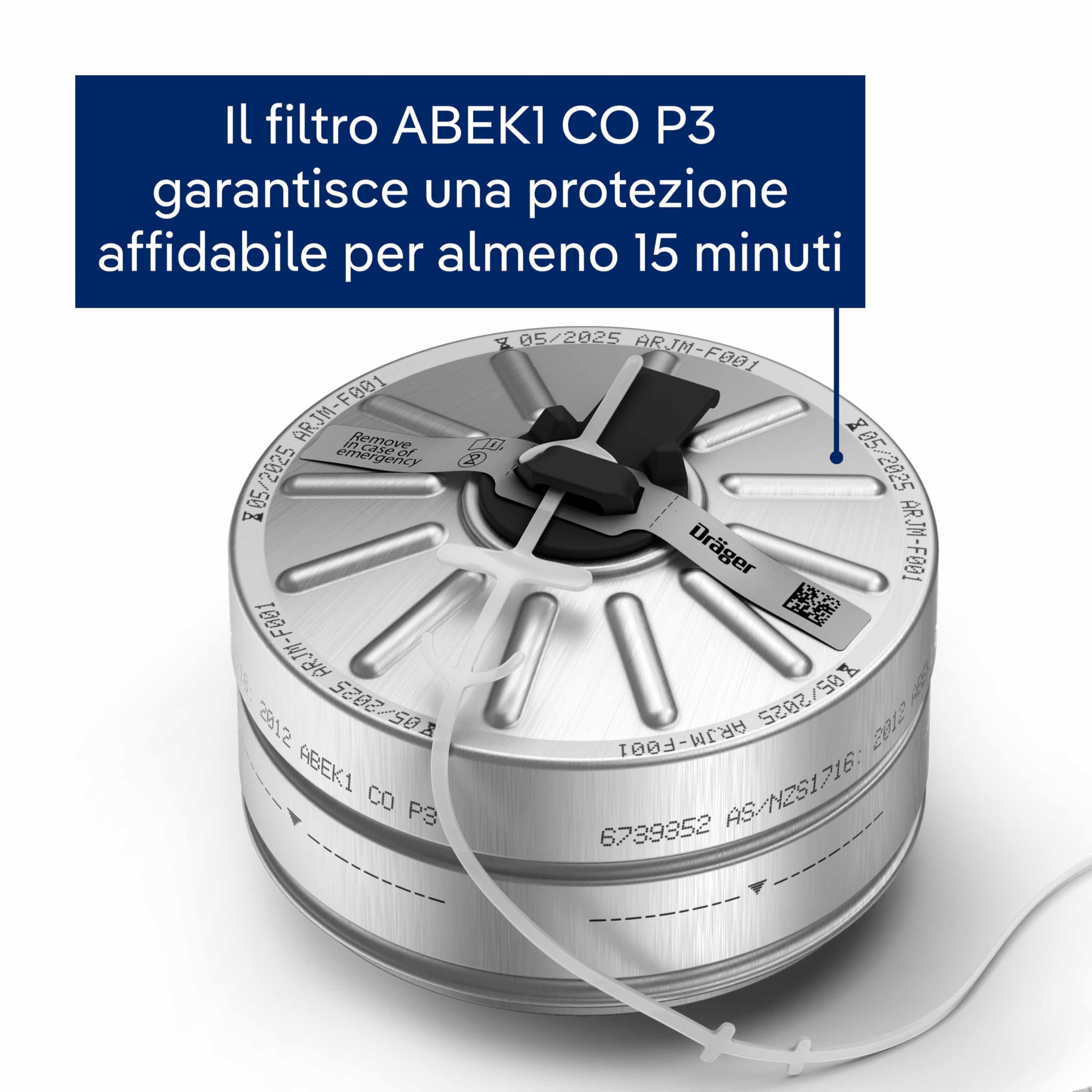 Dräger PARAT 7520 Cappuccio di emergenza con filtro combinato ABEK CO P3| Adatto per aree industriali e fuga in caso di incendio |Confezionato in un contenitore di tessuto