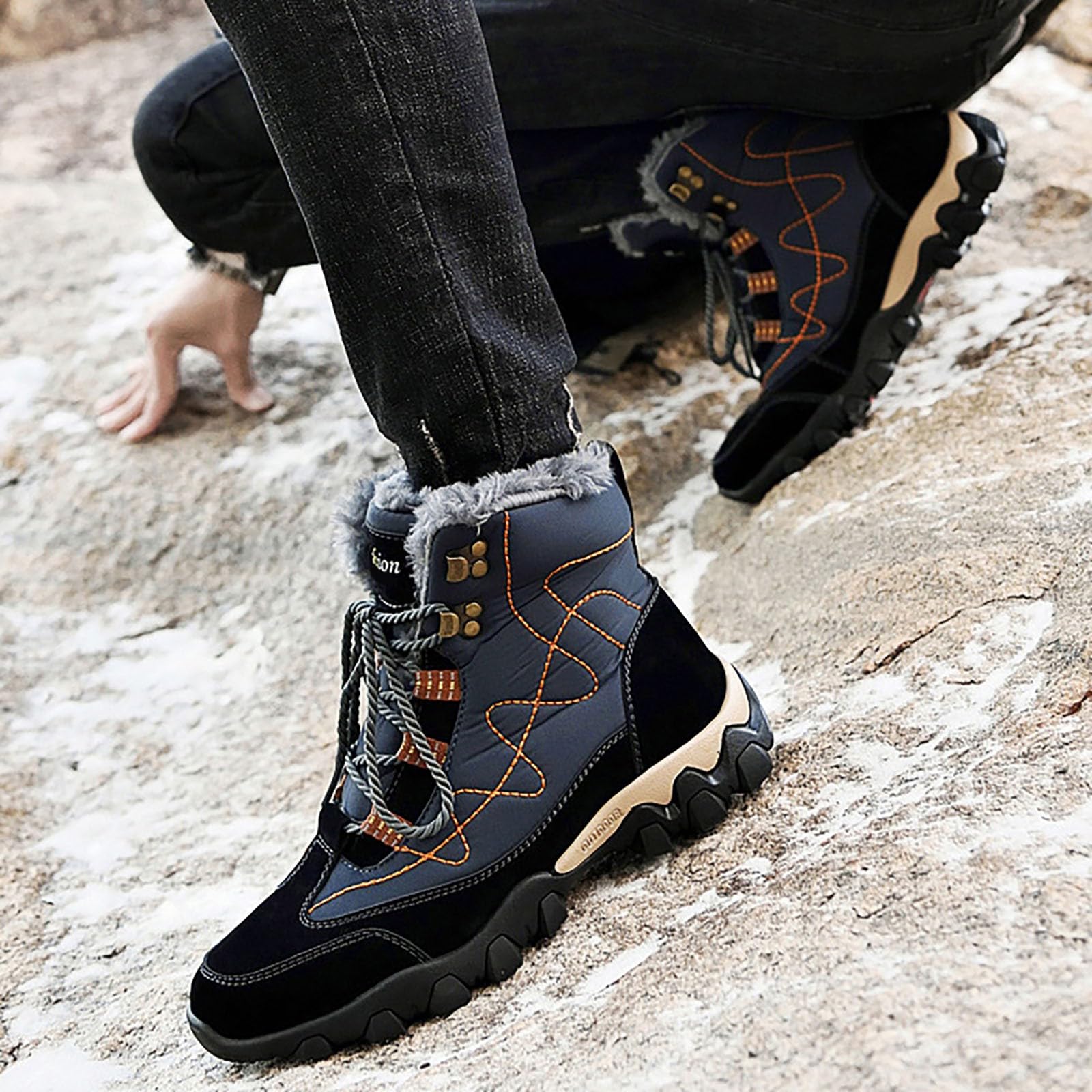 Botas de nieve impermeables para hombre, botas altas de senderismo, botas