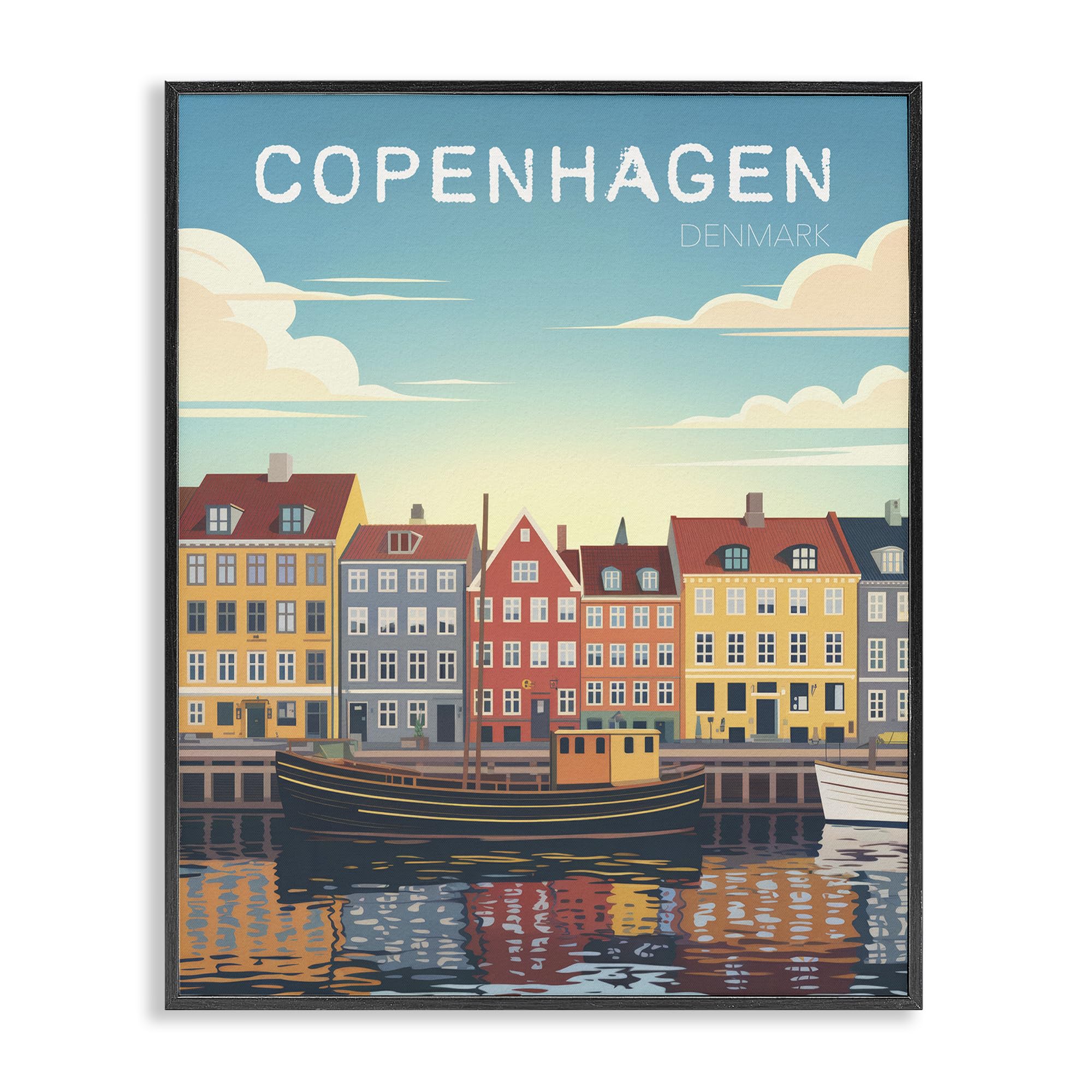 Stupell Industries Copenhagen Harbor River Skyline 'Copenhagen Cityscape With River', Framed Giclee Art, Black, 11 X 14 Inches, Easy To Hang And Sturdy, Made In Usa, By Andreas Magnusson