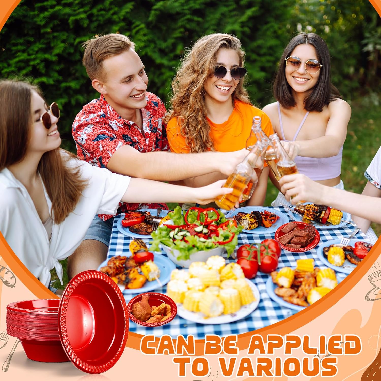 24 Pack 12 oz Disposable Plastic Bowls Dessert, Ice Cream, Salad, Soup Serving Cups for Party, Picnic, Food Snacks (Red) - Image 4