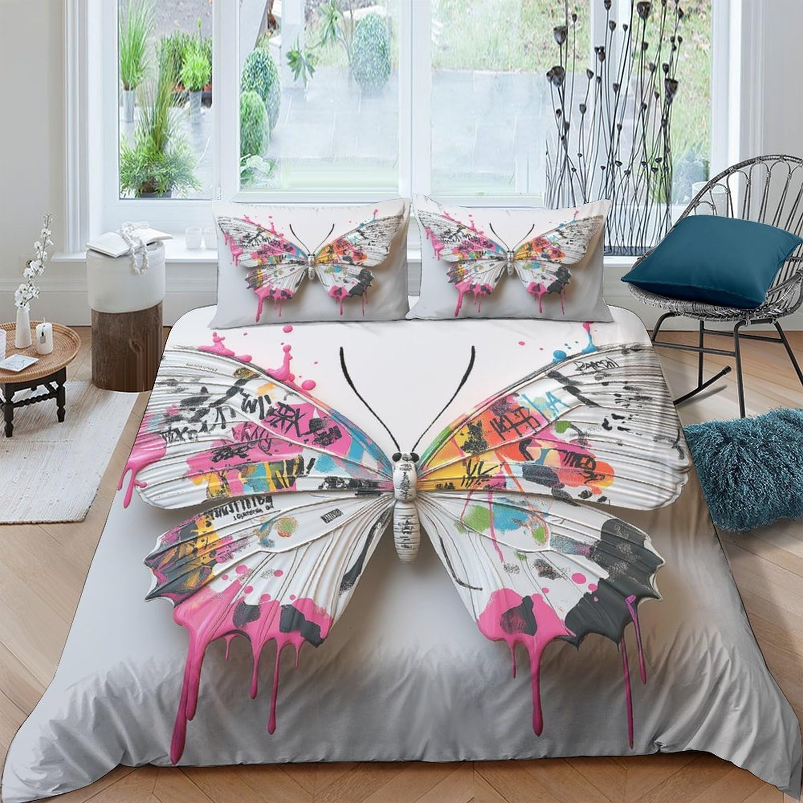 Housse de couette 135x200 papillon en microfibre anti-transpiration
