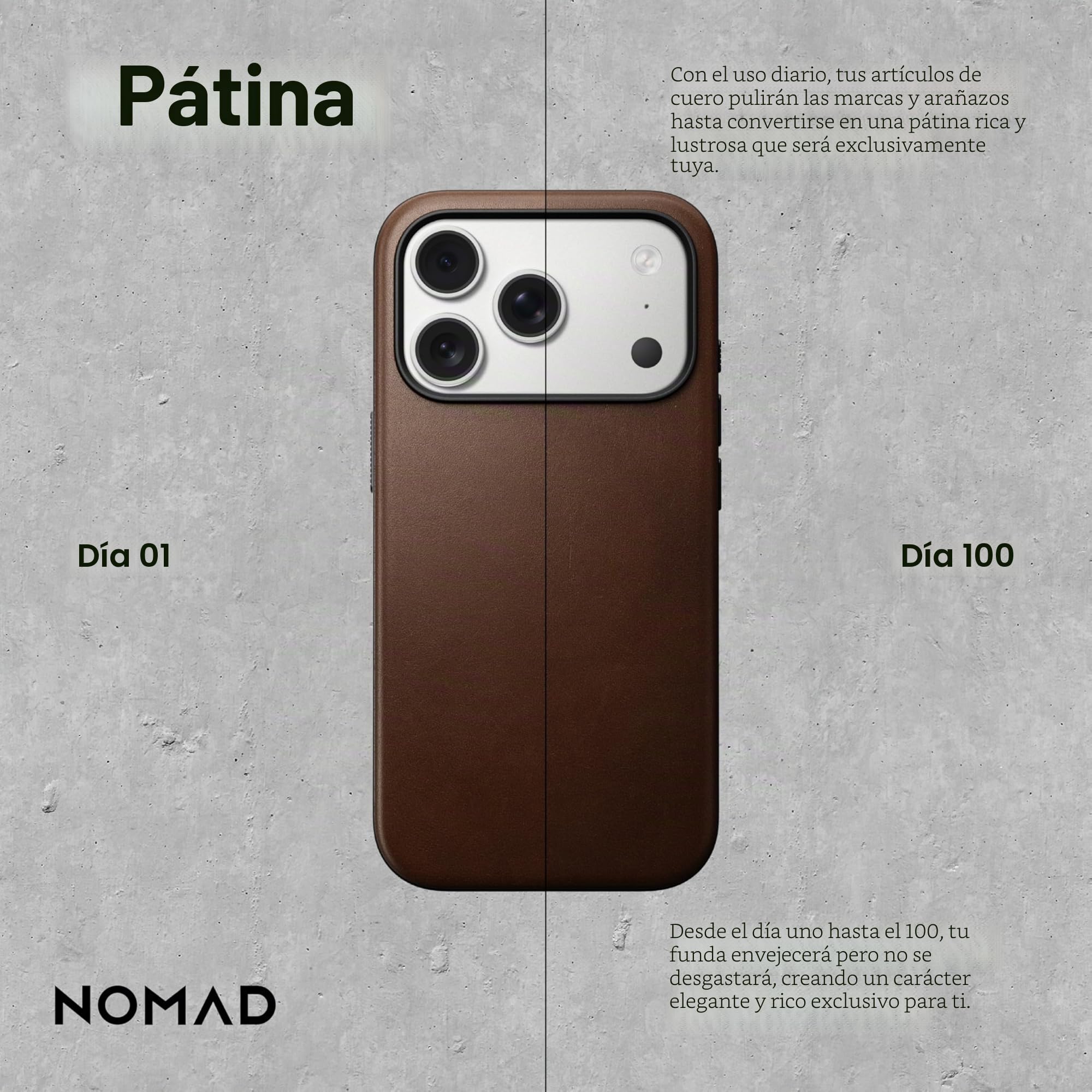 Nomad Funda de Piel Moderna Color marrón Compatible con iPhone 17 Pro de Piel Compatible con Magsafe para iPhone 17 Pro