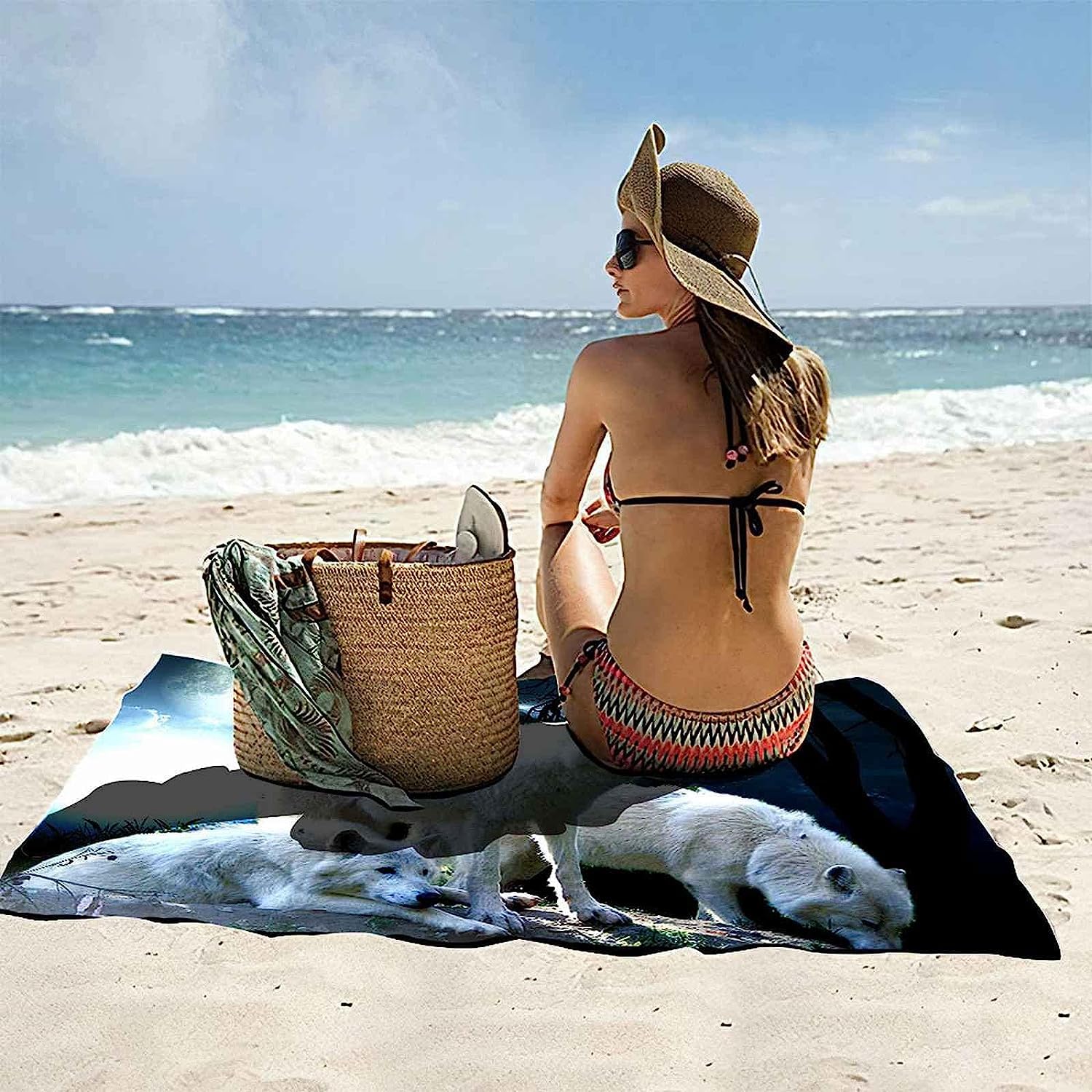 Asciugamano Da Spiaggia Telo Mare In Microfibra Grande,Telo Mare，Perfetto Per Lo Sport, Viaggi, Campeggio, Palestra, Piscina.Telo Mare Grande Animale Sotto La Luna 200 X 200 Cm -9F5O+X9B