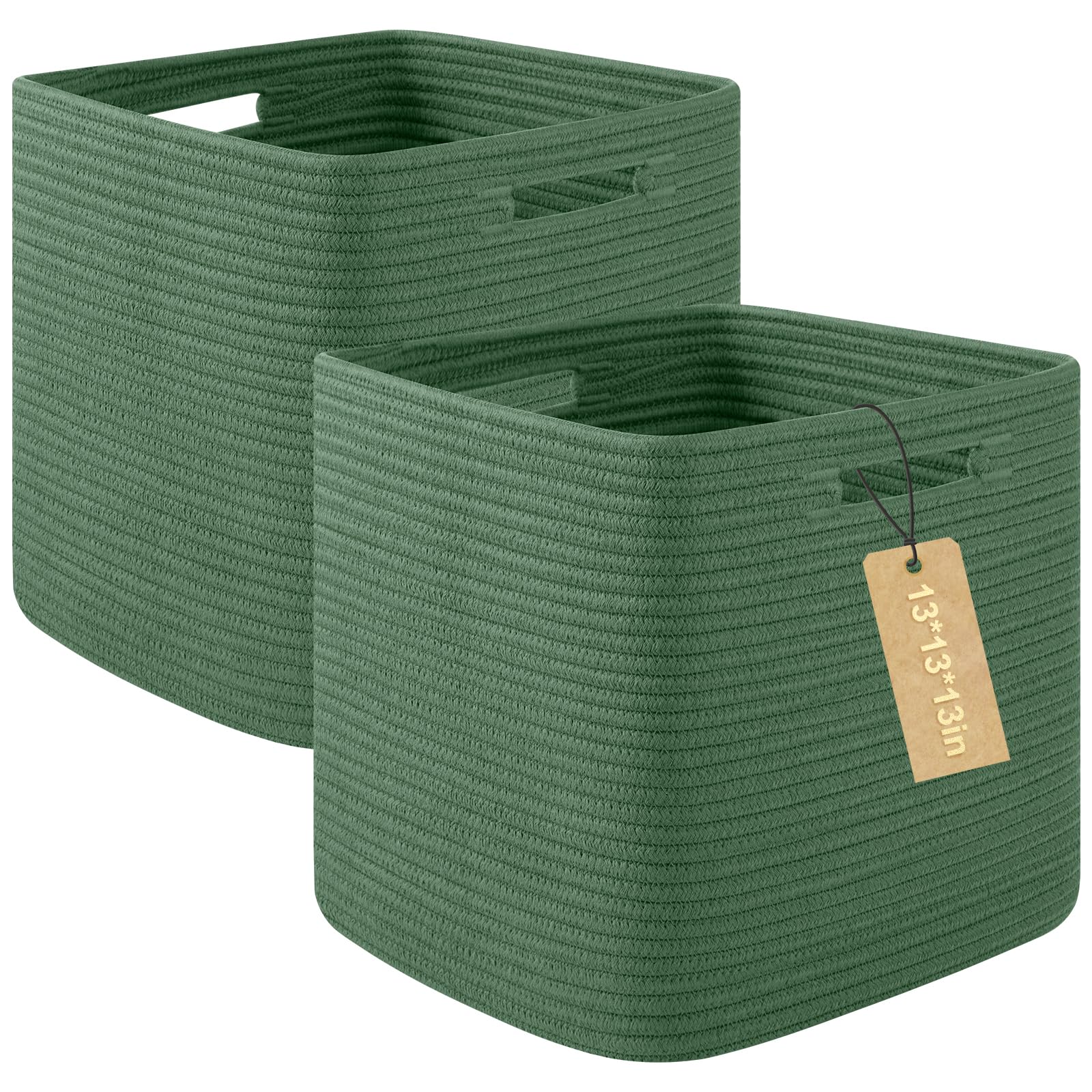 OIAHOMY Storage Cubes, 13 Inch Cube Storage Organizer, Collapsible Storage Bins, Baskets for Organizing, Storage Bins for Shelves-Green, 2-PACK