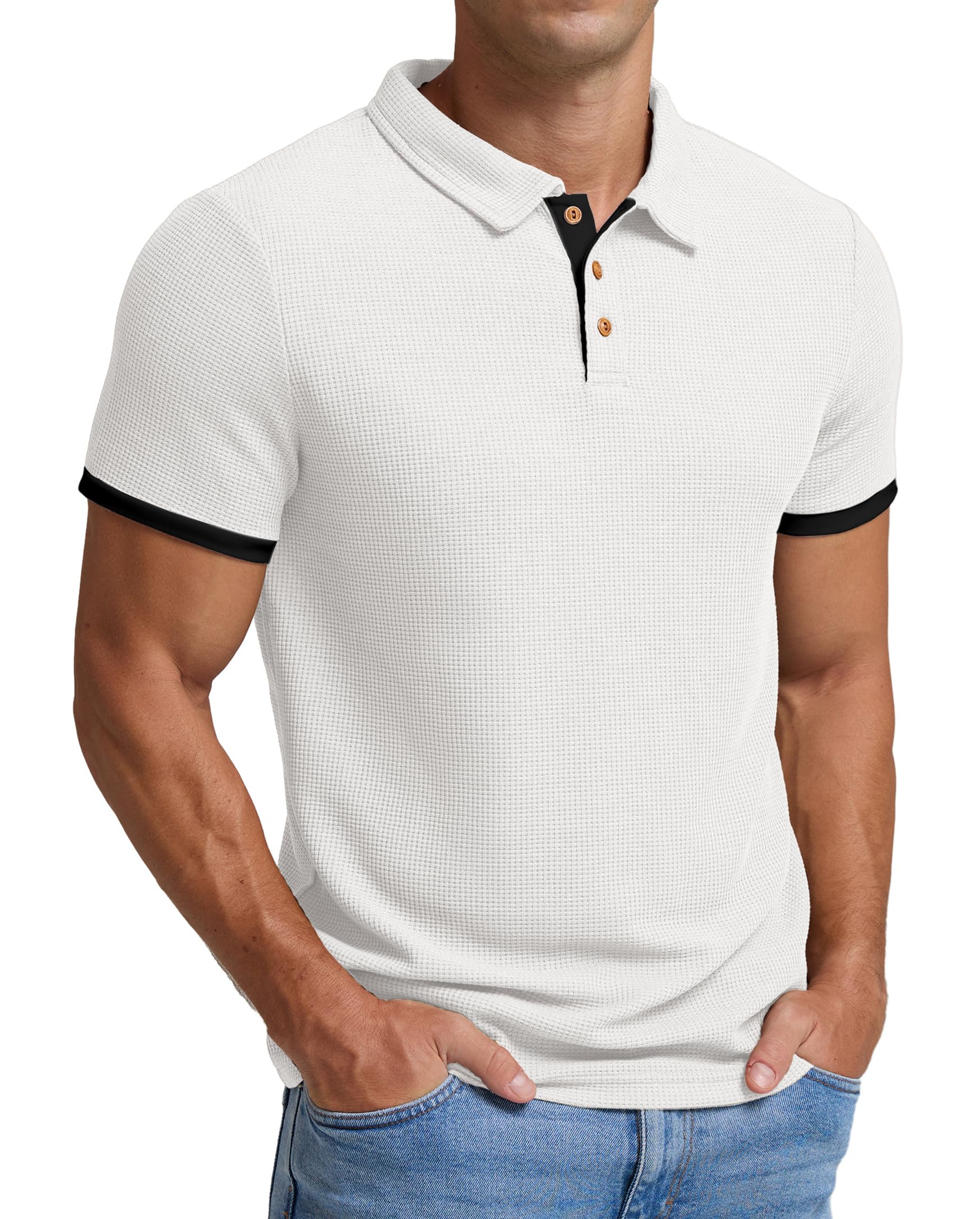 Sailwind Men's Waffle Knit Short Sleeve Casual Polo Shirts White