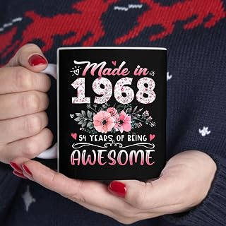 Made in 1968 Floral 54th Birthday 54 Years of Being Awesome BlackMug, Tea Mug, Tea Cup, Coffee Cup