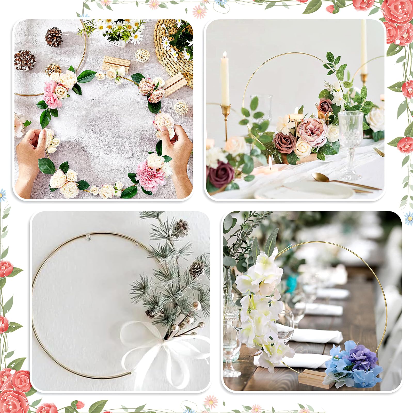 8 anillos de metal para manualidades, 40 cm, centros de mesa, anillos de macramé con soporte para tarjetas de madera, manualidades, atrapasueños para decoración de corona de boda y colgante de