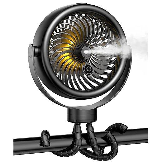 TYZU Portable 7 Inch Misting Fan with Flexible Tripod, 4 Speeds and Timer, Personal Handheld Fan for Baby, Office, Travel, Treadmill, Outdoors