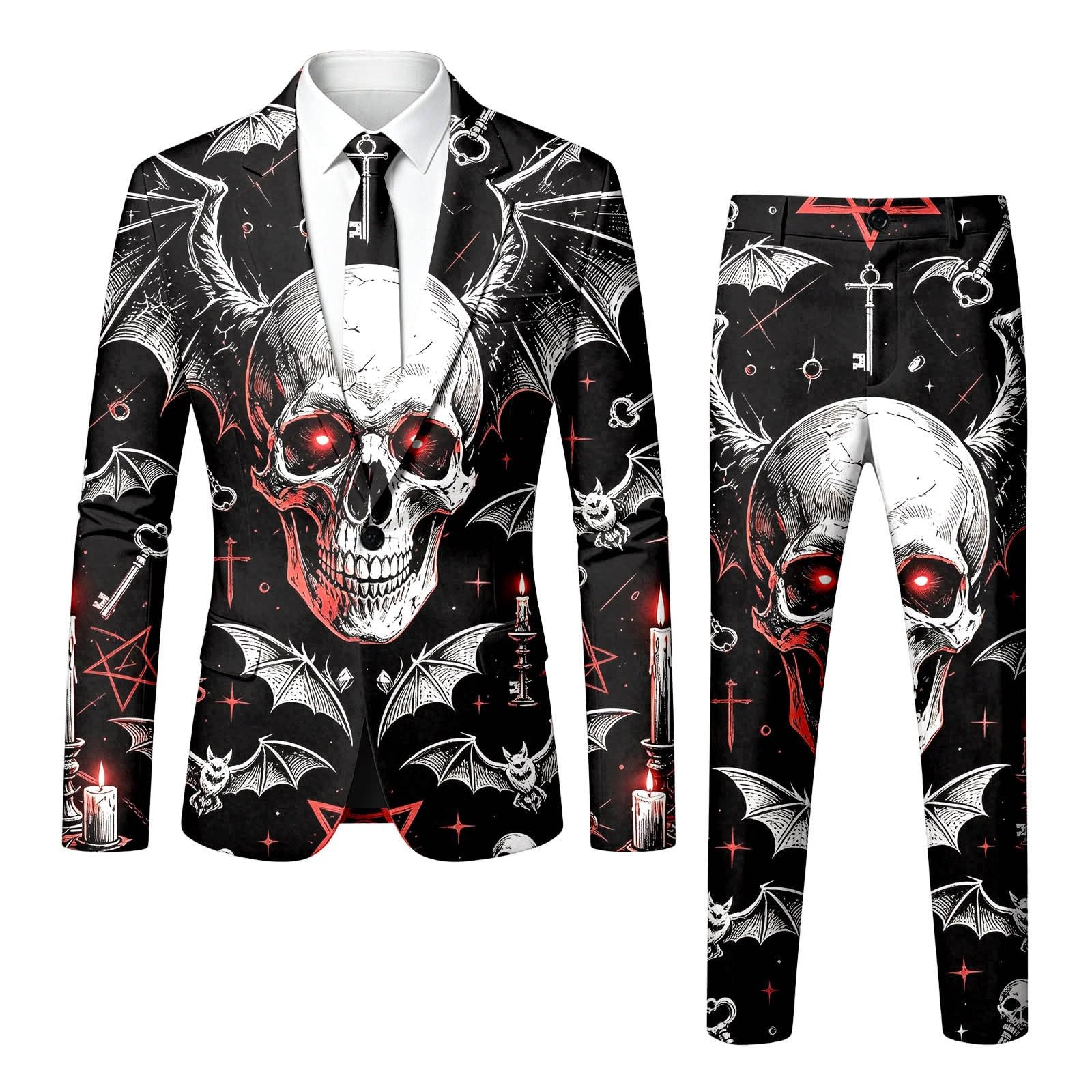 Generisch Halloween Anzug Herren 2 Teilig Anzug Slim Fit mit Halloween-Print Herrenanzug Elegante Anzüge Modern Jacke Stilvolle Sakko für Partys Veranstaltungen Blazer Mantel Festlich Kostüm
