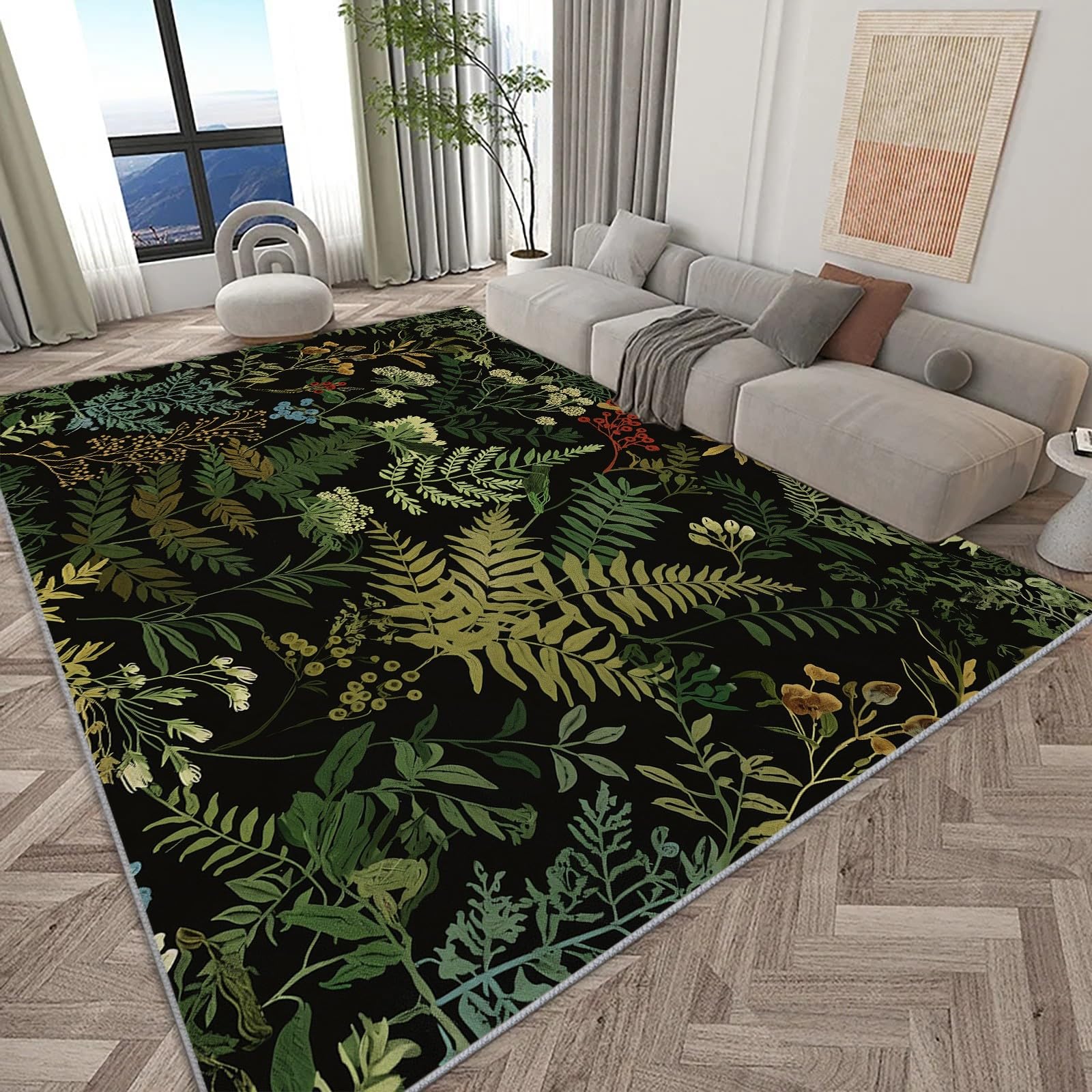 Living Room Bedroom Study Room Carpet William Morris Style Plants Moss Leaves 160x230 cm Area Rugs Rectangular Area Rug Decor, Easy Care And Dirt Resistant Slip Machine Washable Rug
